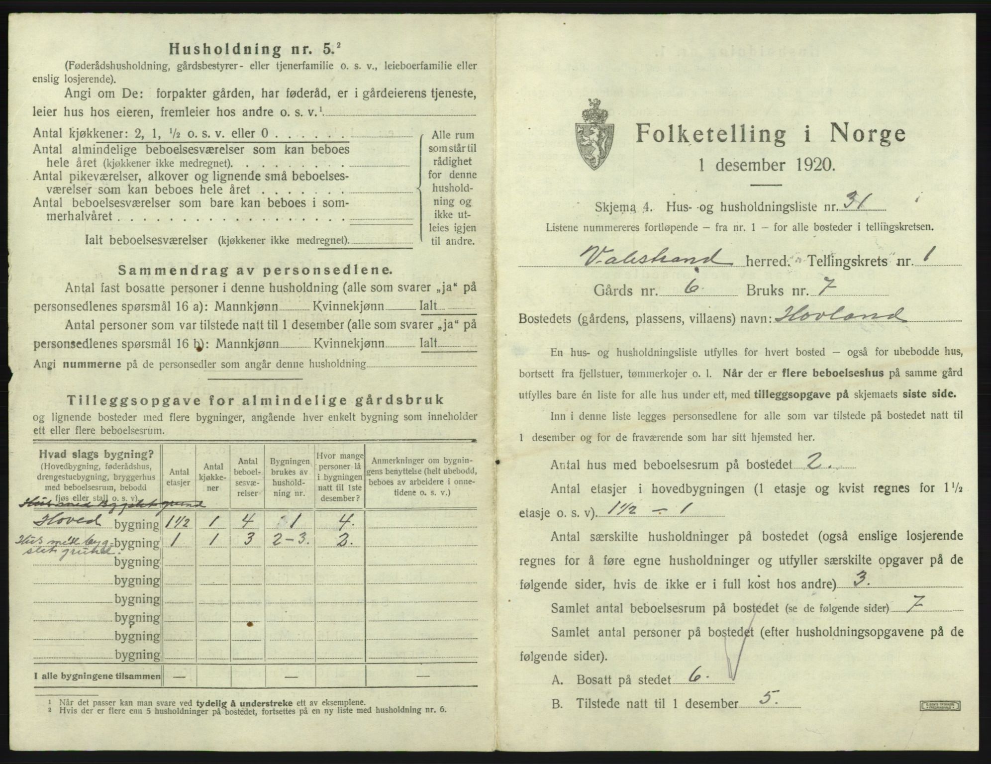 SAB, 1920 census for Valestrand, 1920, p. 84