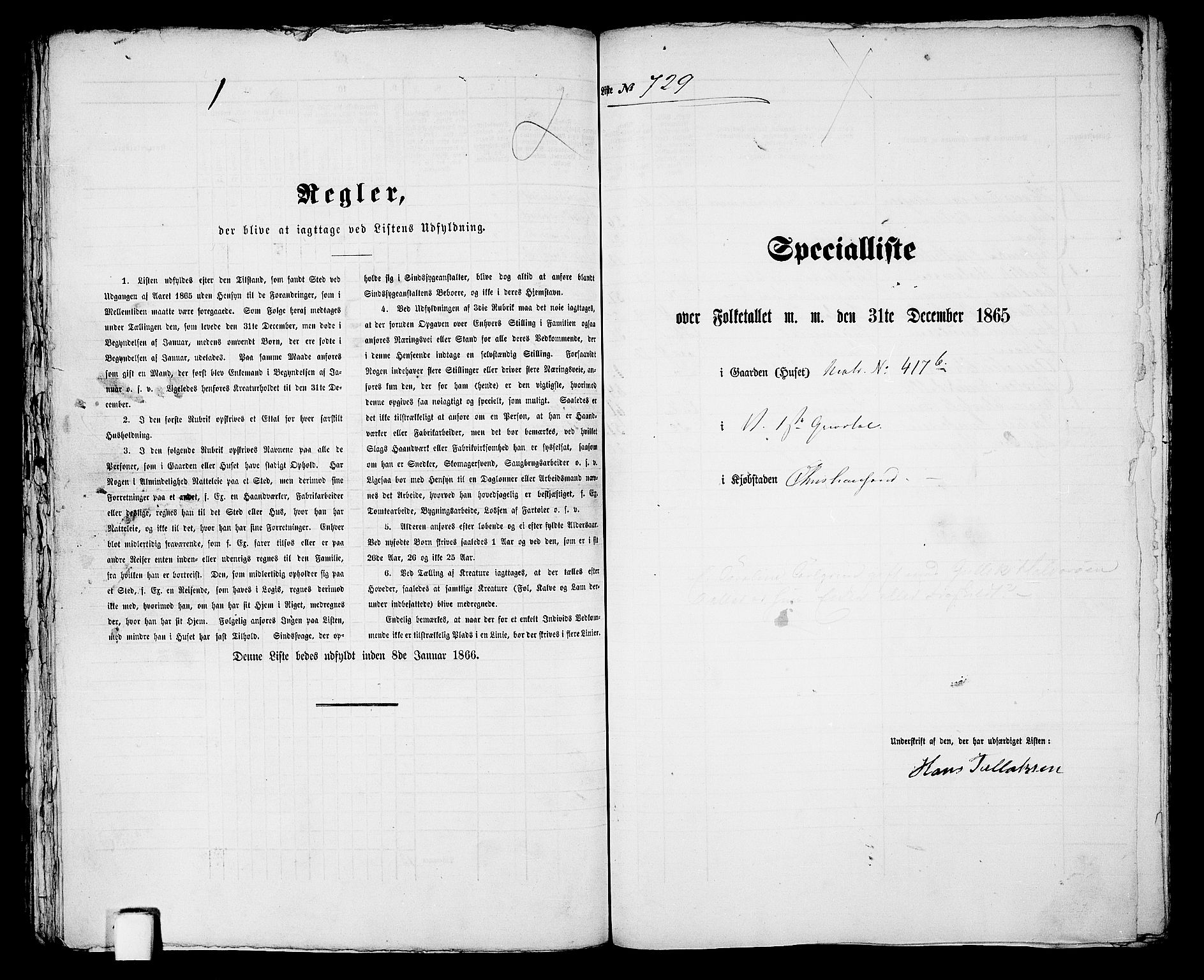 RA, 1865 census for Kristiansand, 1865, p. 1493