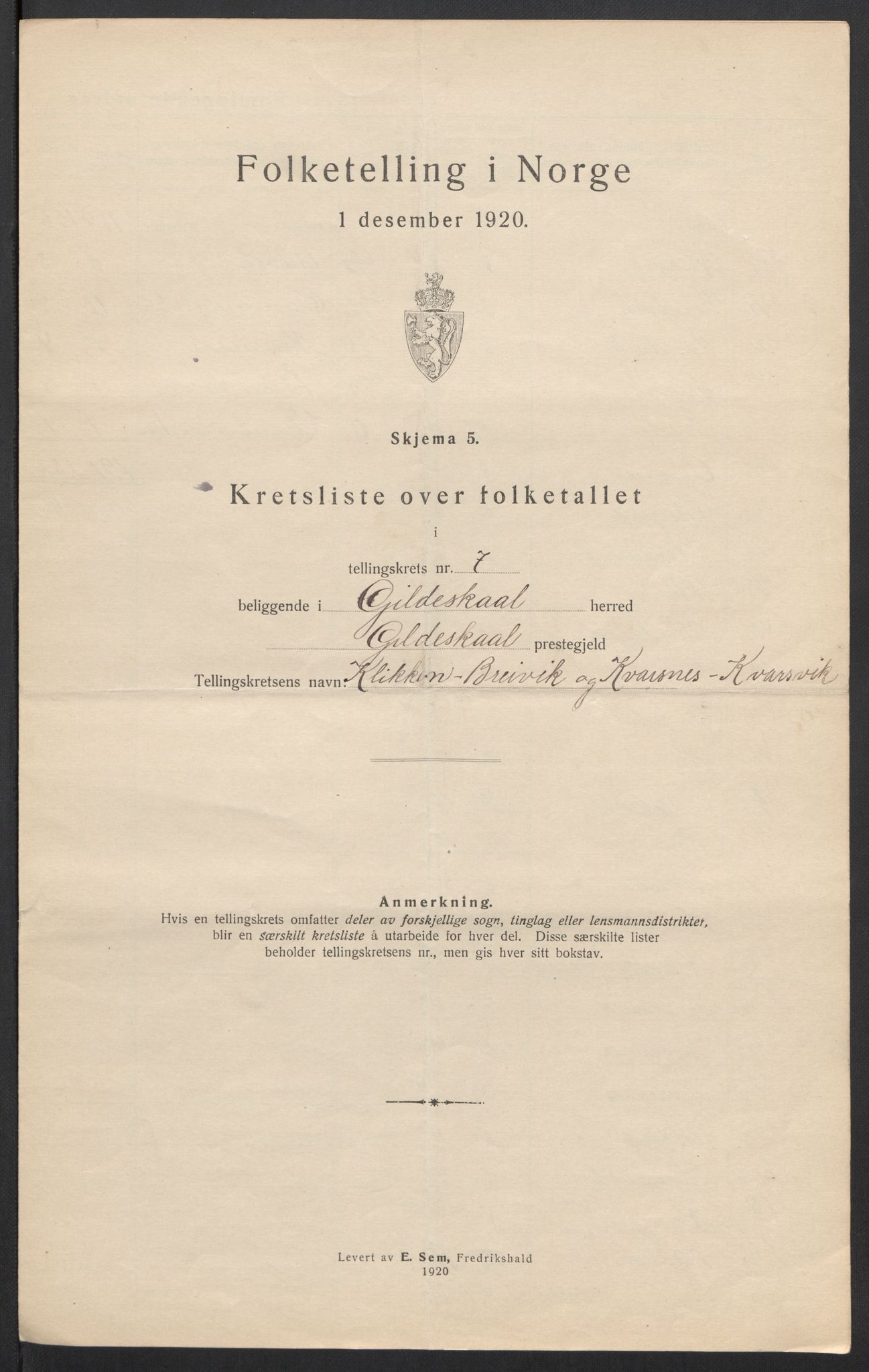 SAT, 1920 census for Gildeskål, 1920, p. 25