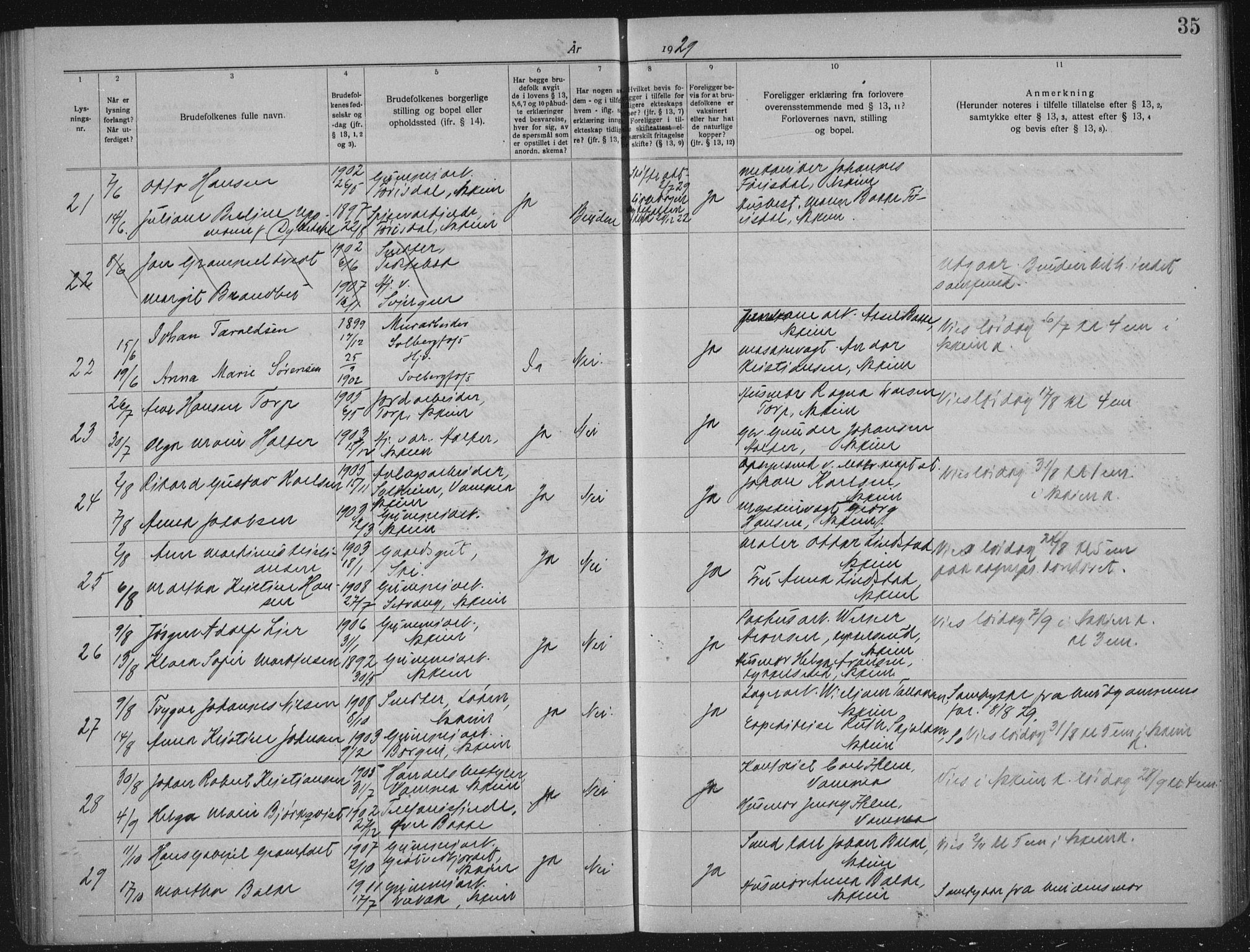Askim prestekontor Kirkebøker, AV/SAO-A-10900/H/Ha/L0001: Banns register no. 1, 1919-1941, p. 35