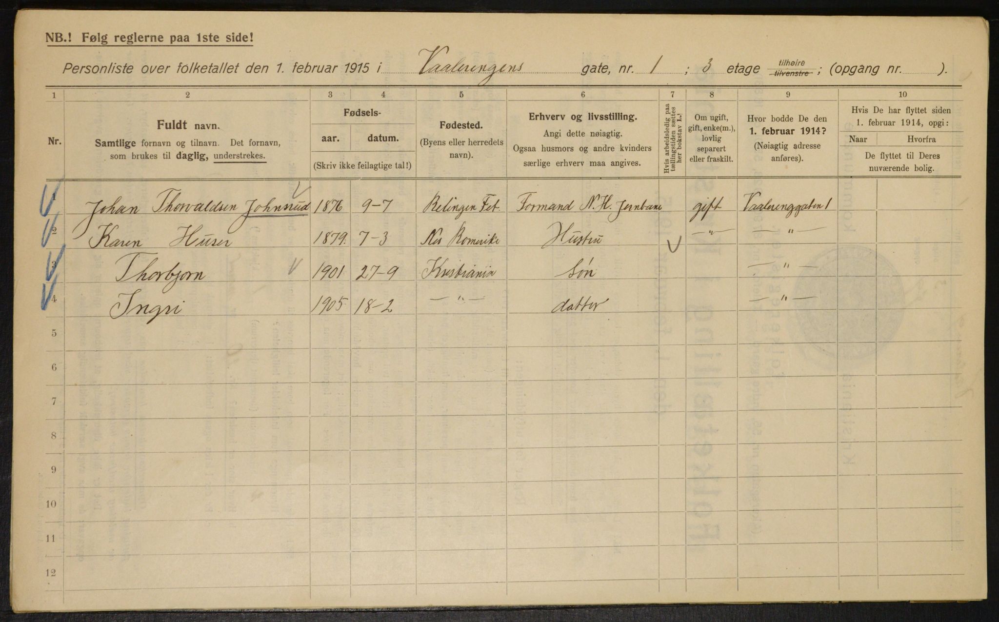 OBA, Municipal Census 1915 for Kristiania, 1915, p. 126143