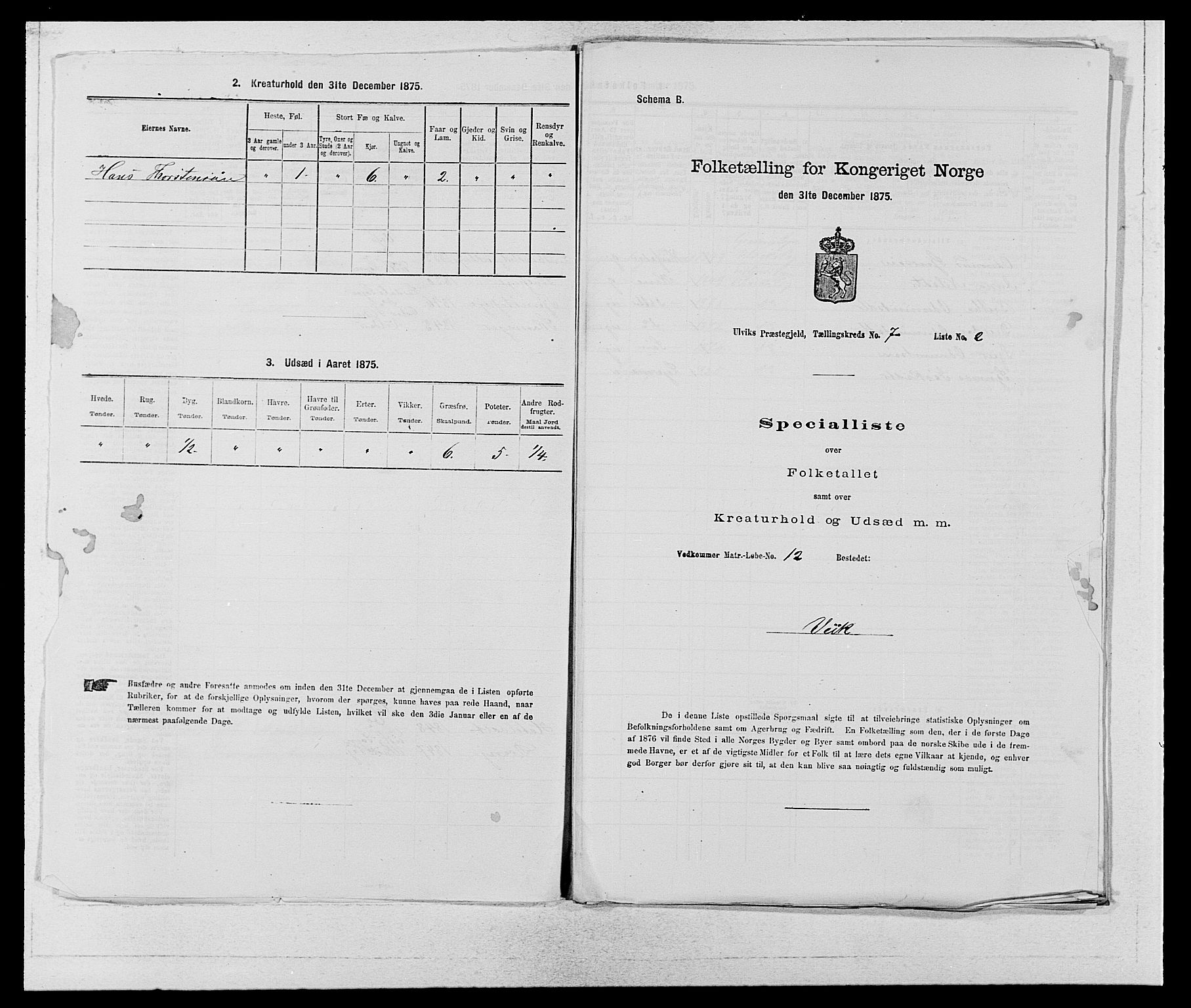 SAB, 1875 census for 1233P Ulvik, 1875, p. 1135