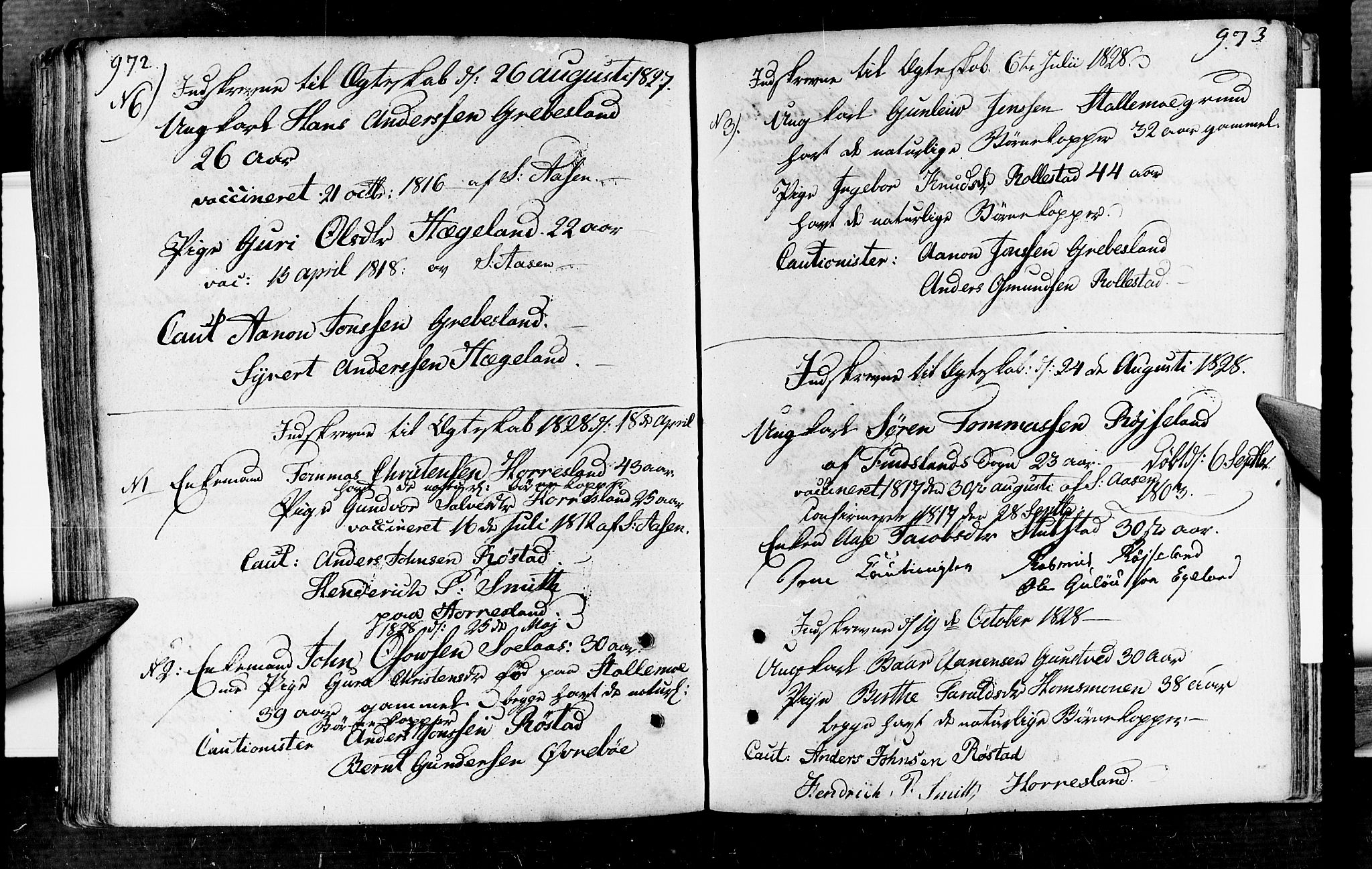 Vennesla sokneprestkontor, SAK/1111-0045/Fa/Fac/L0002: Parish register (official) no. A 2, 1785-1834, p. 972-973