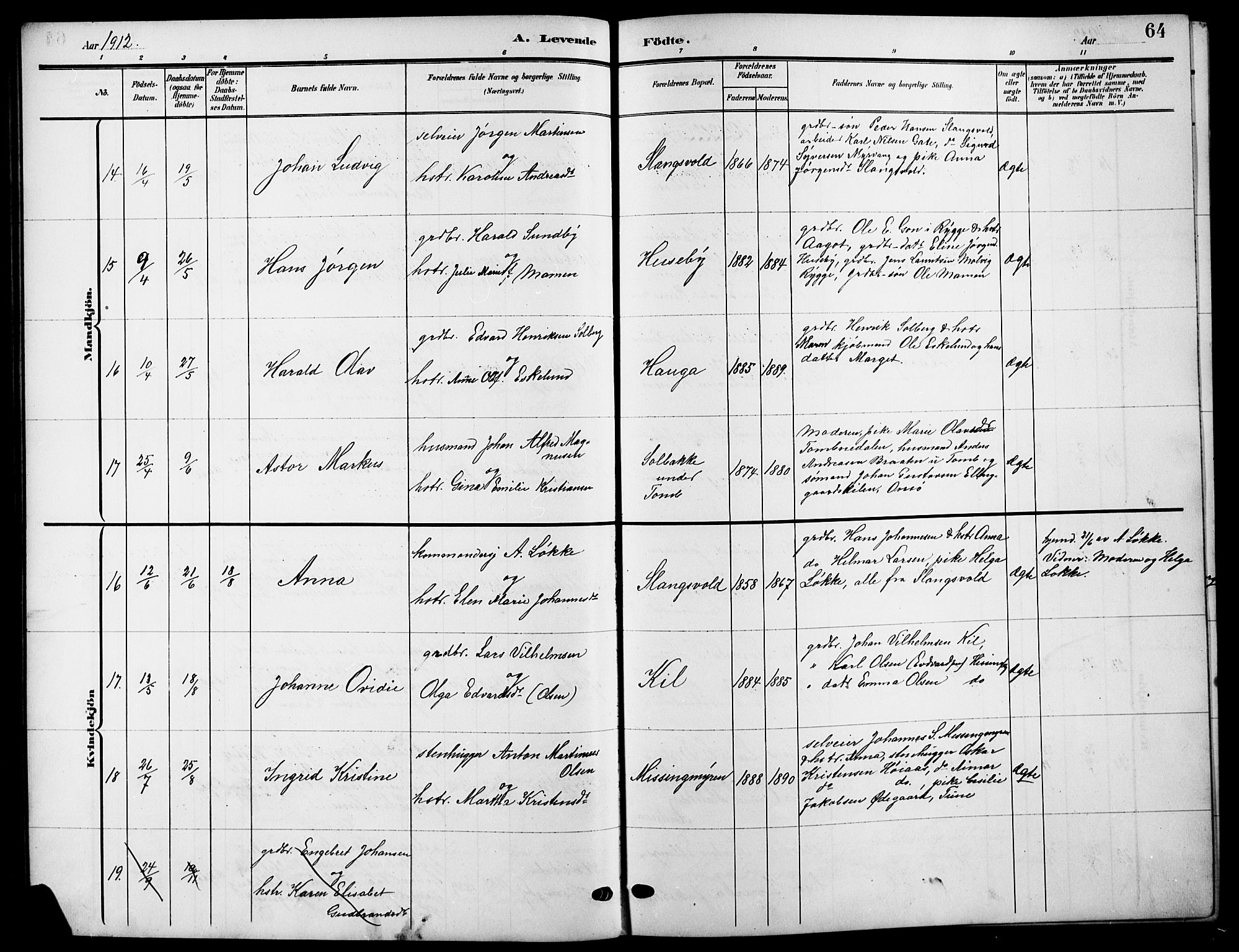 Råde prestekontor kirkebøker, AV/SAO-A-2009/G/Ga/L0001: Parish register (copy) no. 1, 1903-1925, p. 64