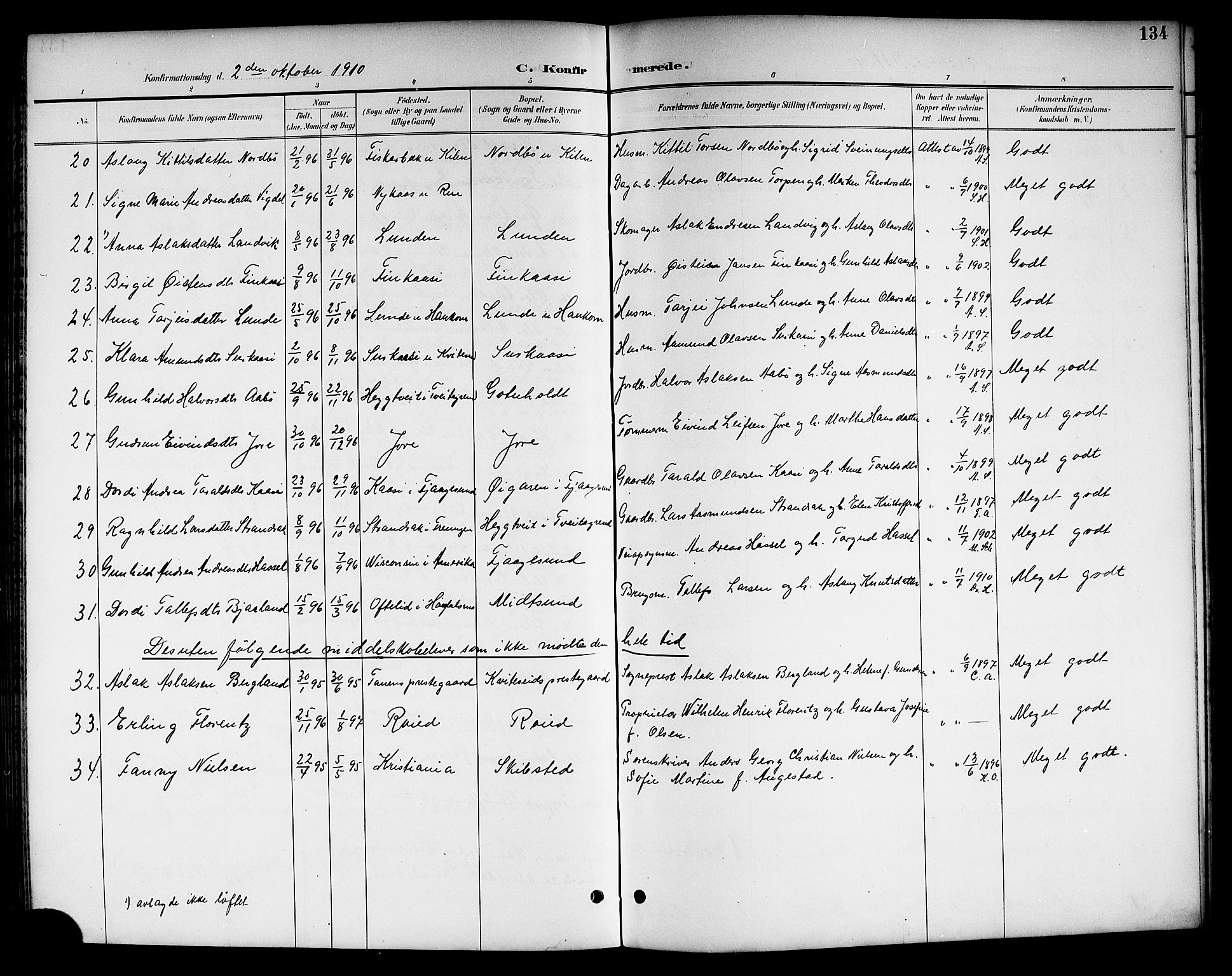 Kviteseid kirkebøker, SAKO/A-276/G/Ga/L0002: Parish register (copy) no. I 2, 1893-1918, p. 134