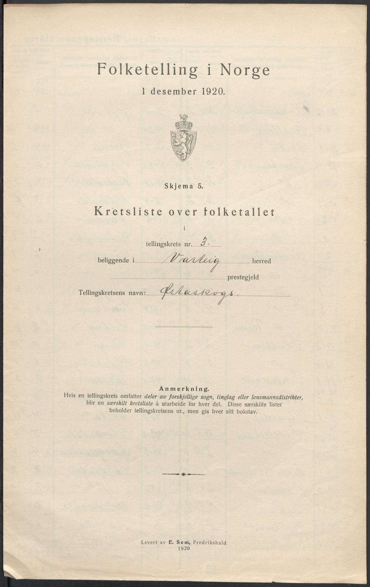 SAO, 1920 census for Varteig, 1920, p. 14