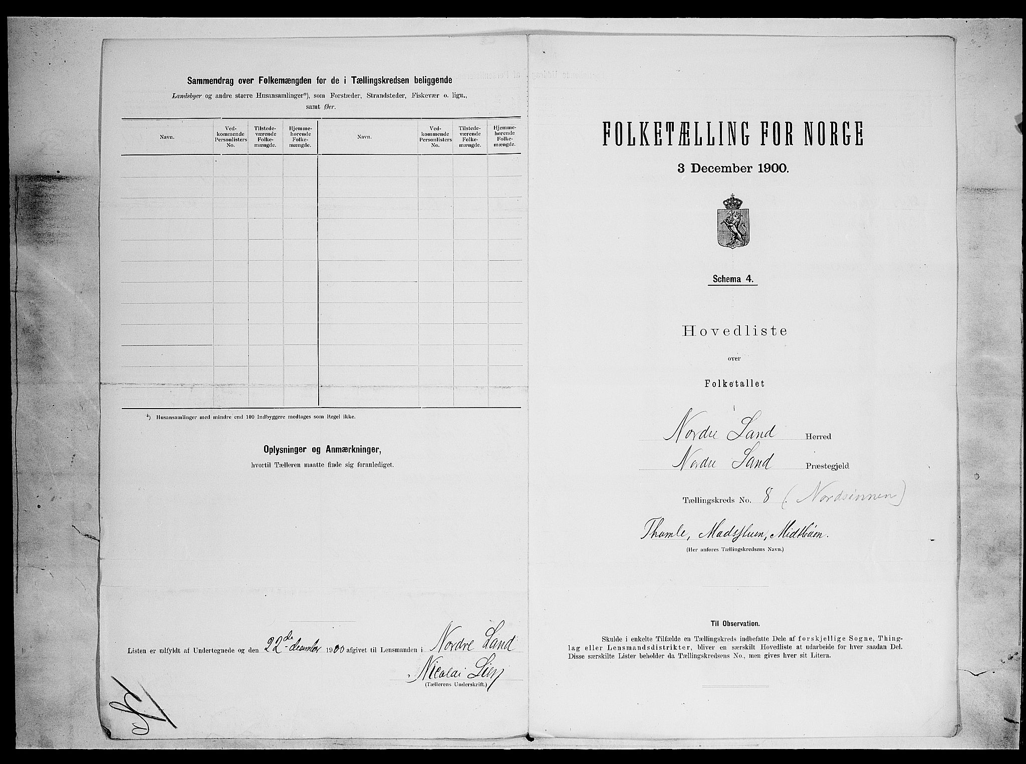 SAH, 1900 census for Nordre Land, 1900, p. 34