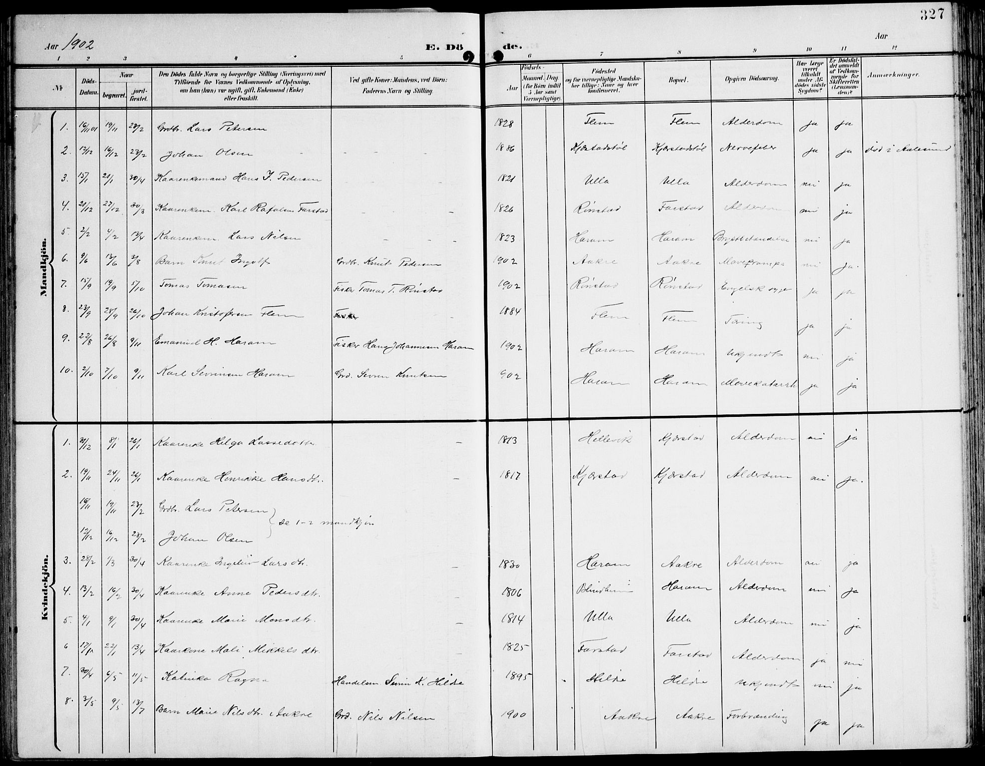 Ministerialprotokoller, klokkerbøker og fødselsregistre - Møre og Romsdal, AV/SAT-A-1454/536/L0511: Parish register (copy) no. 536C06, 1899-1944, p. 327