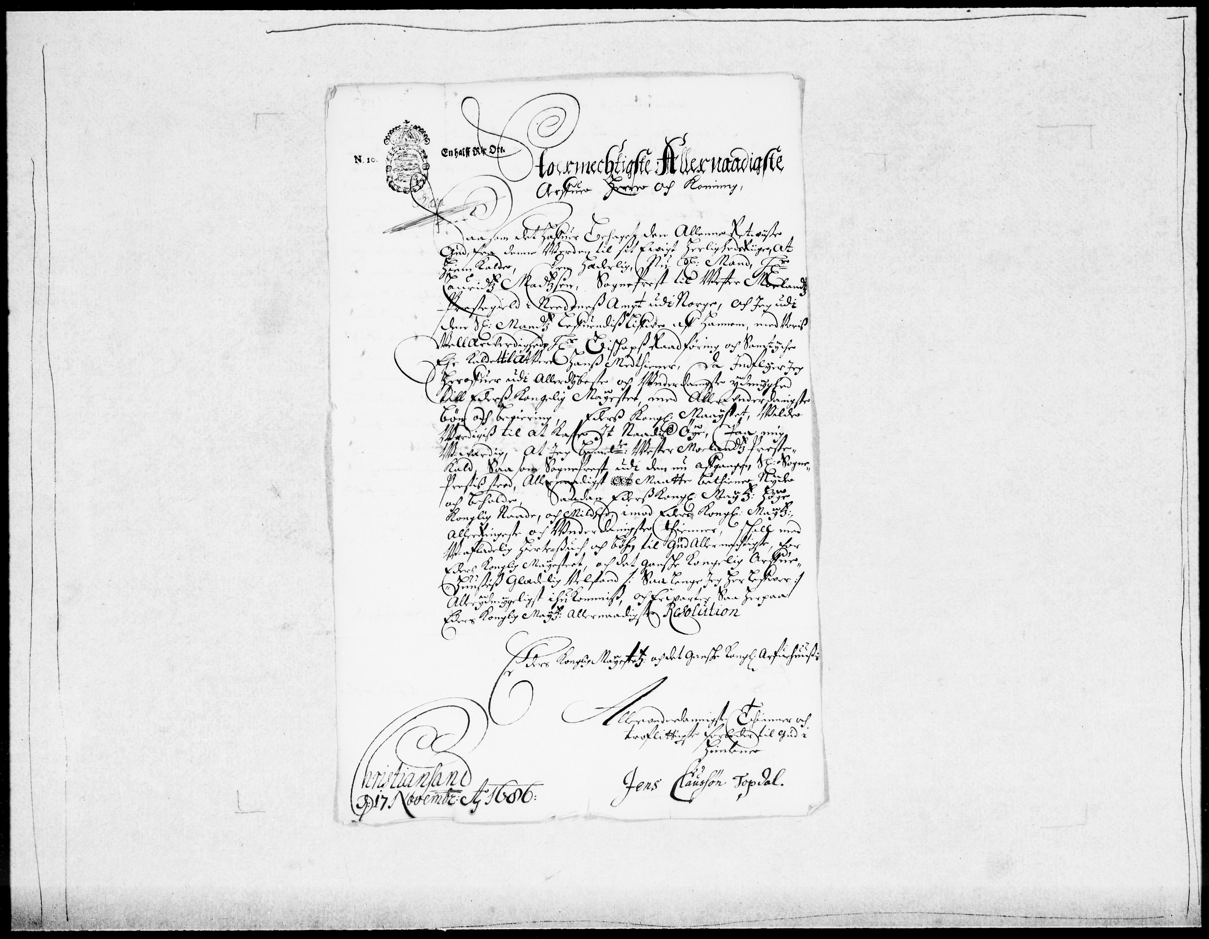 Danske Kanselli 1572-1799, AV/RA-EA-3023/F/Fc/Fcc/Fcca/L0040: Norske innlegg 1572-1799, 1686-1687, p. 258