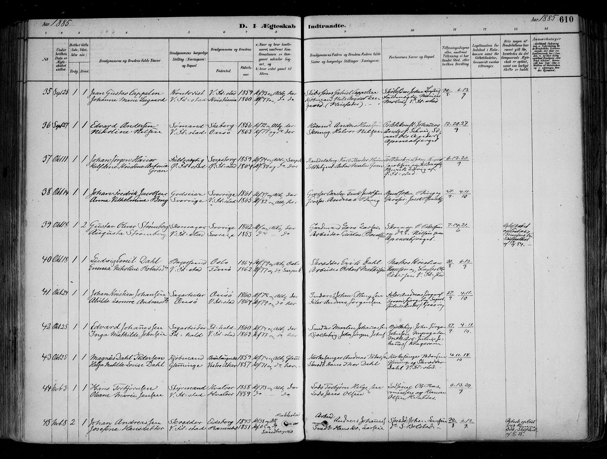 Fredrikstad domkirkes prestekontor Kirkebøker, AV/SAO-A-10906/F/Fa/L0004: Parish register (official) no. 4, 1878-1907, p. 610