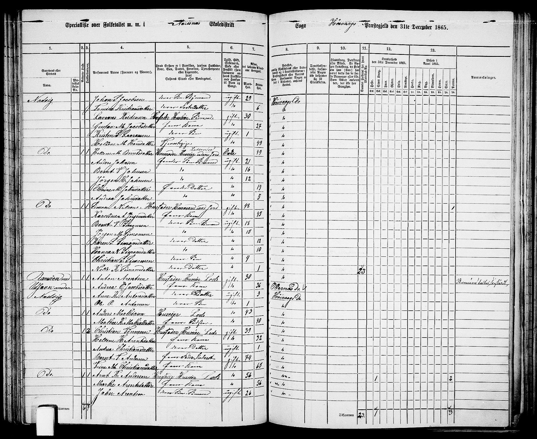 RA, 1865 census for Høvåg, 1865, p. 83