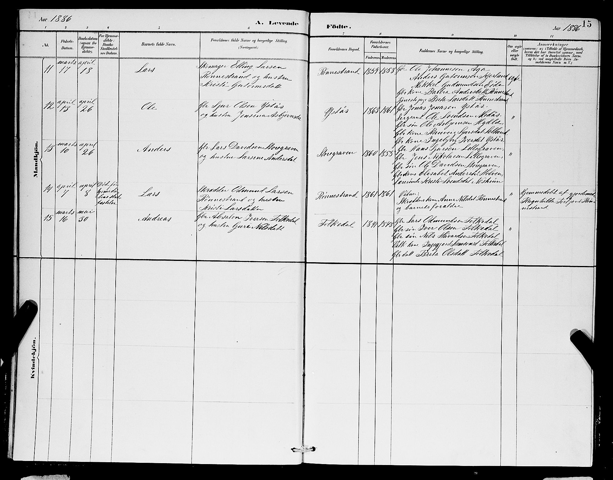 Ulvik sokneprestembete, AV/SAB-A-78801/H/Hab: Parish register (copy) no. B 3, 1884-1901, p. 15