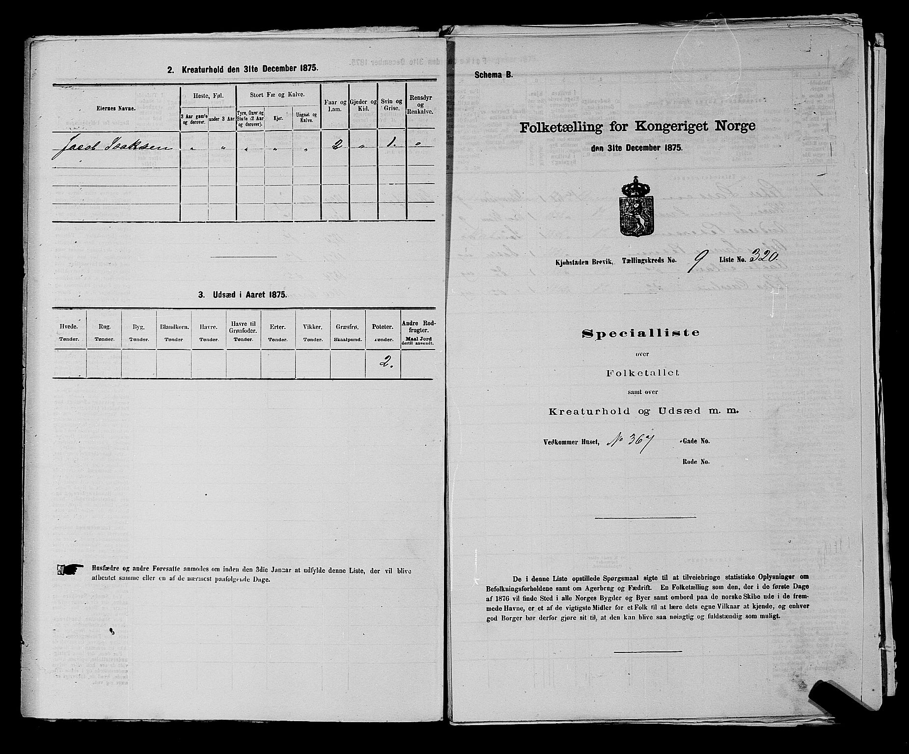 SAKO, 1875 census for 0804P Brevik, 1875, p. 701