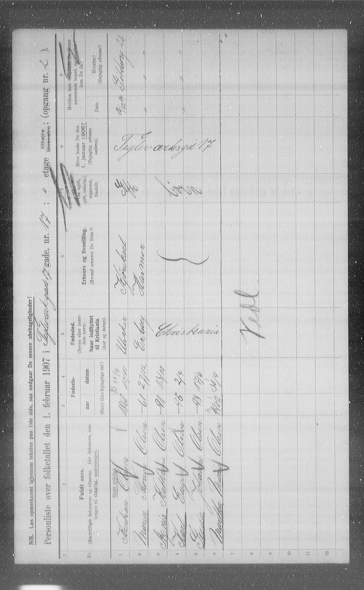 OBA, Municipal Census 1907 for Kristiania, 1907, p. 54715