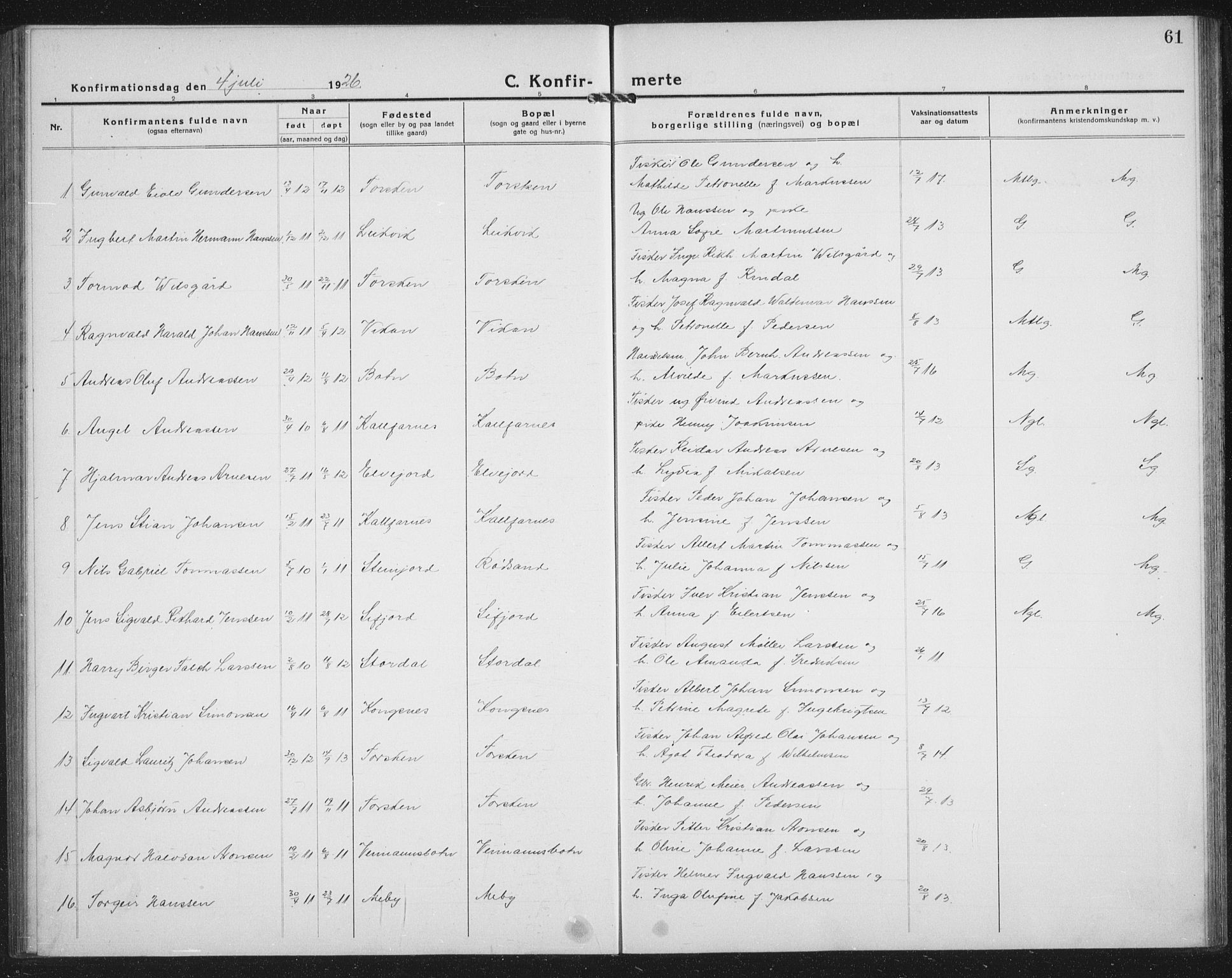 Berg sokneprestkontor, AV/SATØ-S-1318/G/Ga/Gab/L0014klokker: Parish register (copy) no. 14, 1922-1933, p. 61