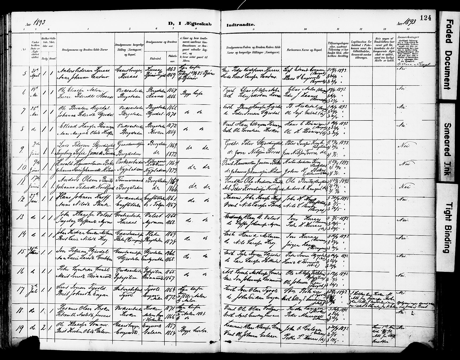 Ministerialprotokoller, klokkerbøker og fødselsregistre - Sør-Trøndelag, SAT/A-1456/681/L0935: Parish register (official) no. 681A13, 1890-1898, p. 124