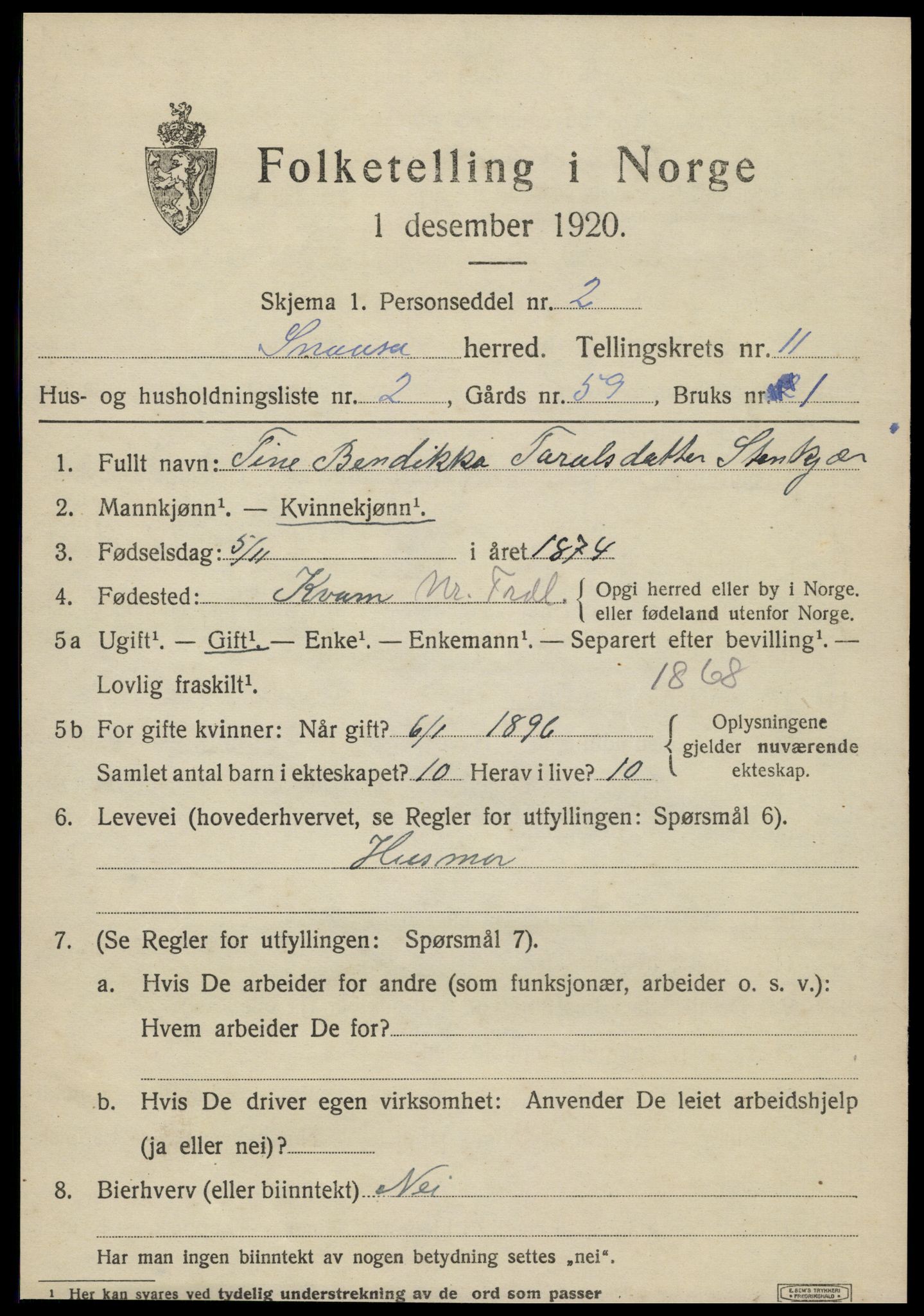 SAT, 1920 census for Snåsa, 1920, p. 5008