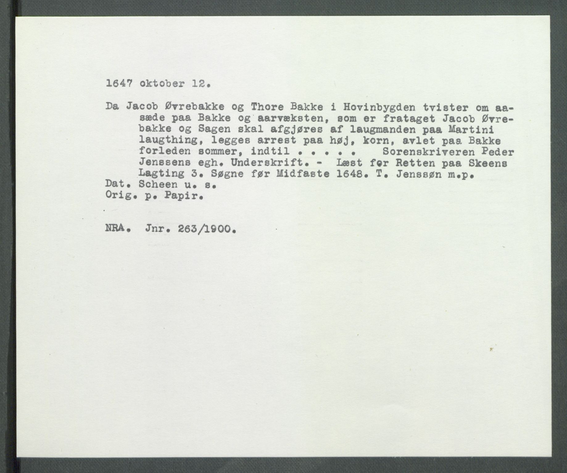 Riksarkivets diplomsamling, AV/RA-EA-5965/F02/L0160: Dokumenter, 1647, p. 99