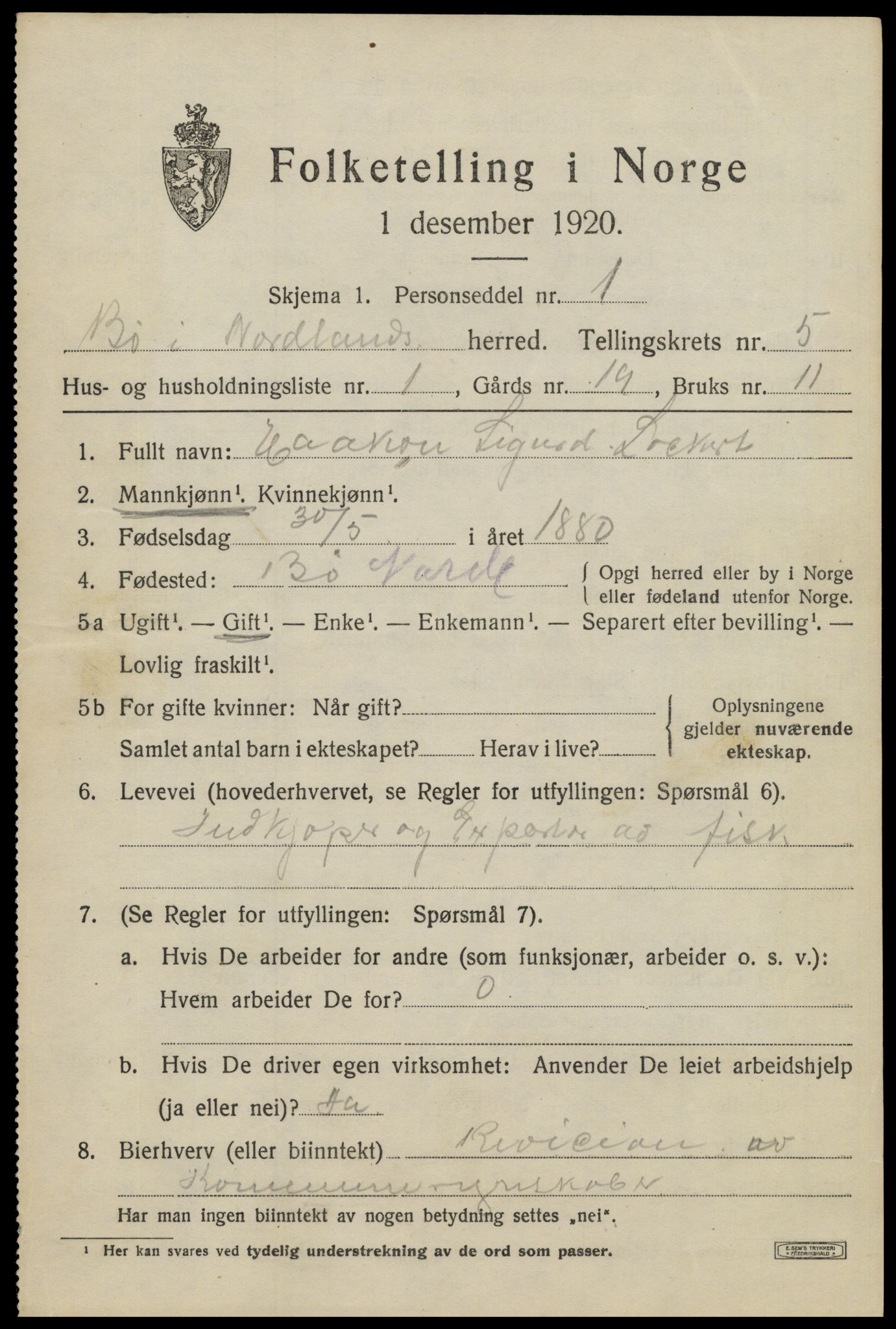 SAT, 1920 census for Bø, 1920, p. 4324