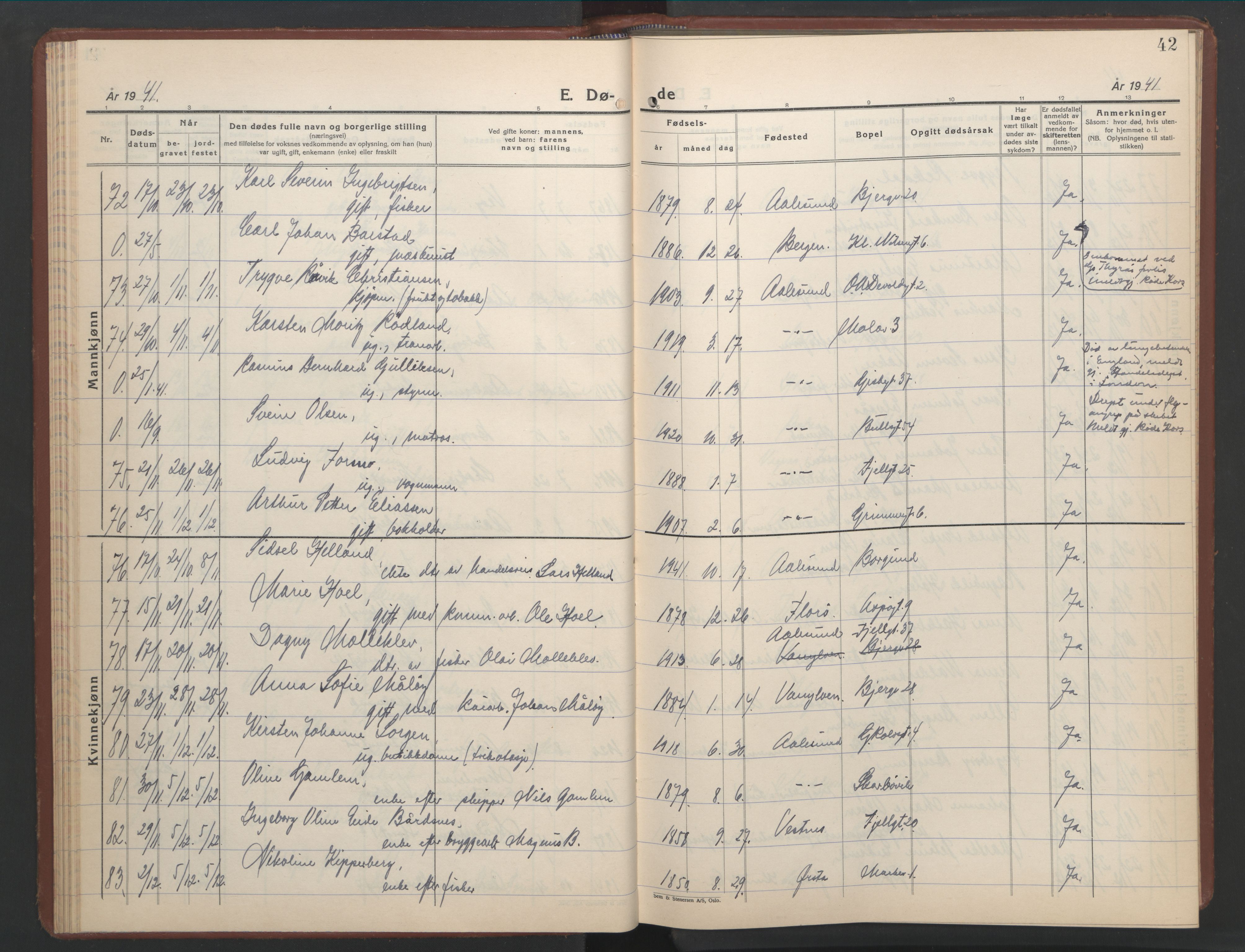 Ministerialprotokoller, klokkerbøker og fødselsregistre - Møre og Romsdal, AV/SAT-A-1454/529/L0478: Parish register (copy) no. 529C15, 1938-1951, p. 42