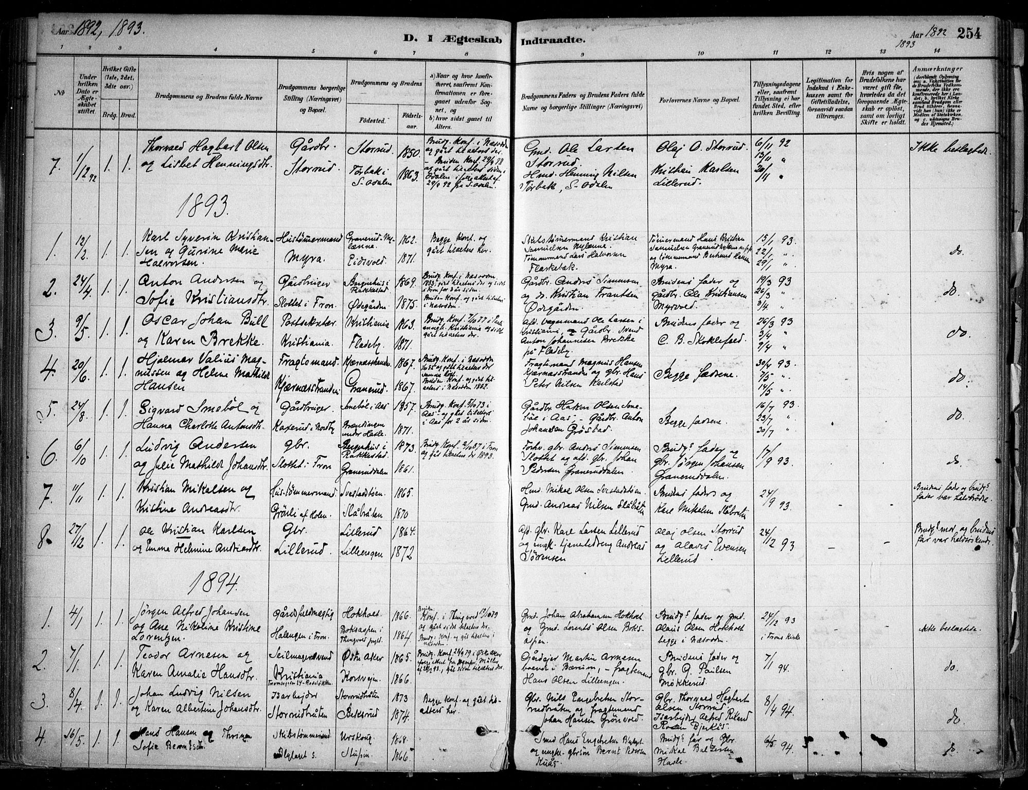 Nesodden prestekontor Kirkebøker, AV/SAO-A-10013/F/Fa/L0009: Parish register (official) no. I 9, 1880-1915, p. 254