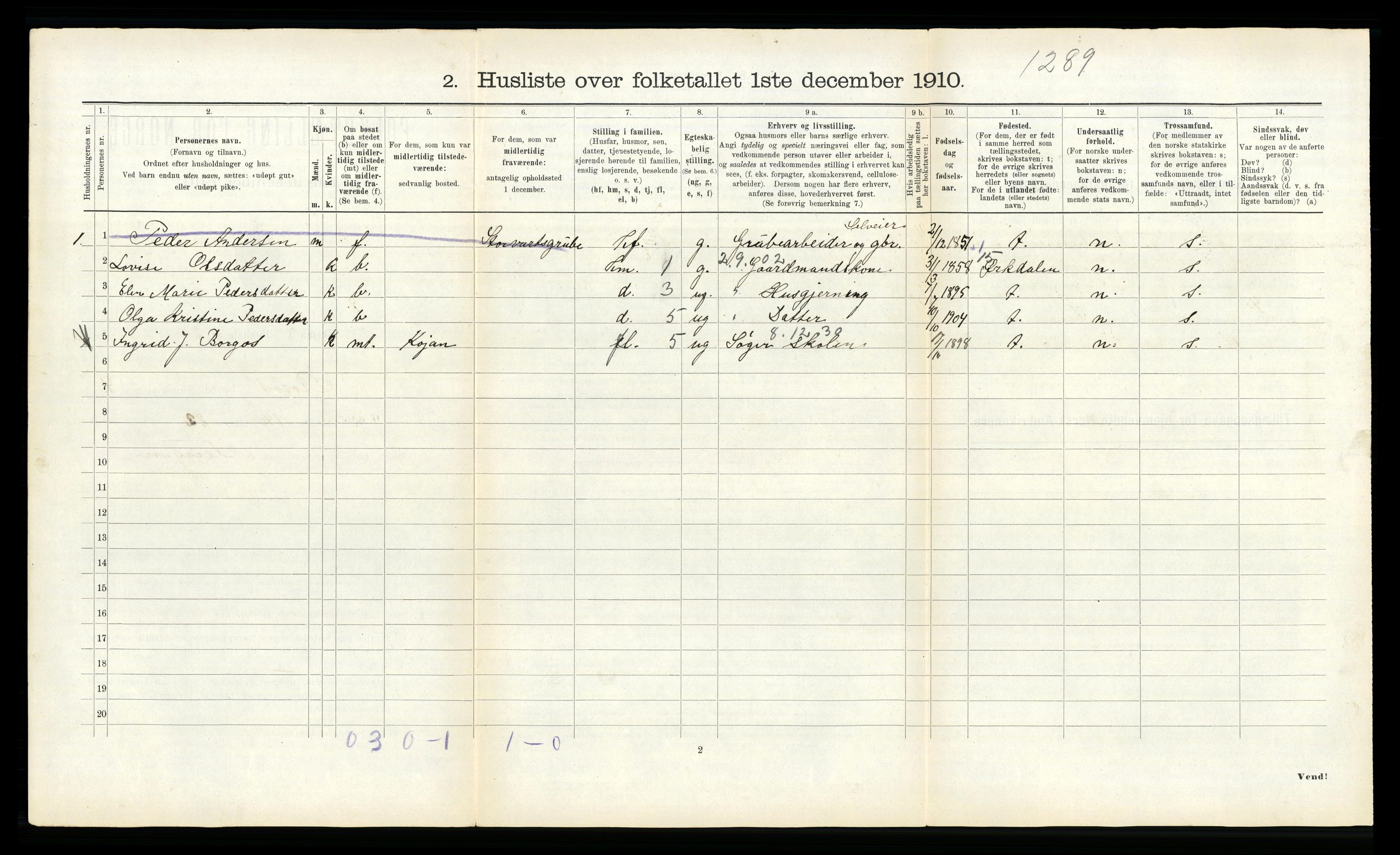 RA, 1910 census for Røros, 1910, p. 482