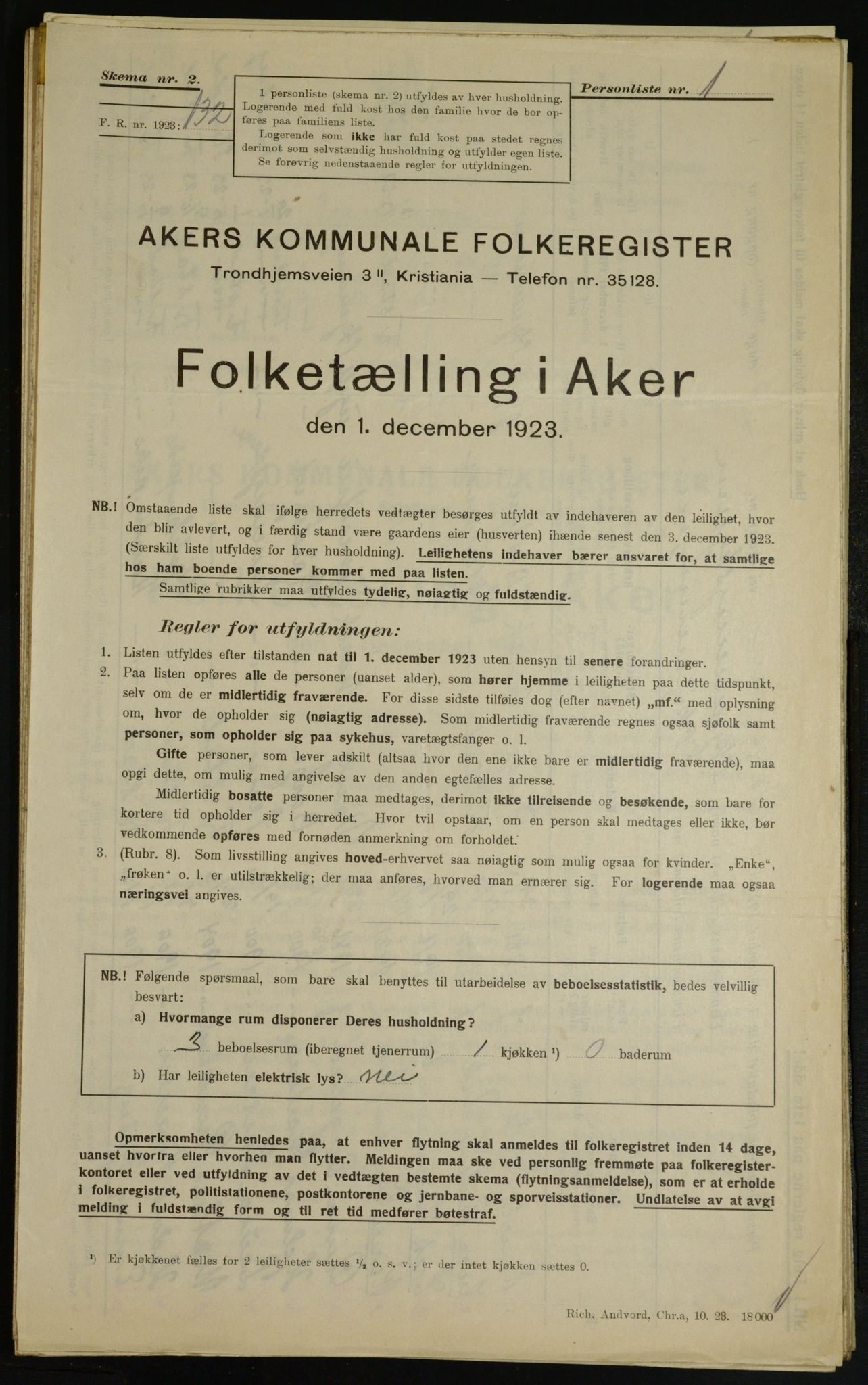 , Municipal Census 1923 for Aker, 1923, p. 8288