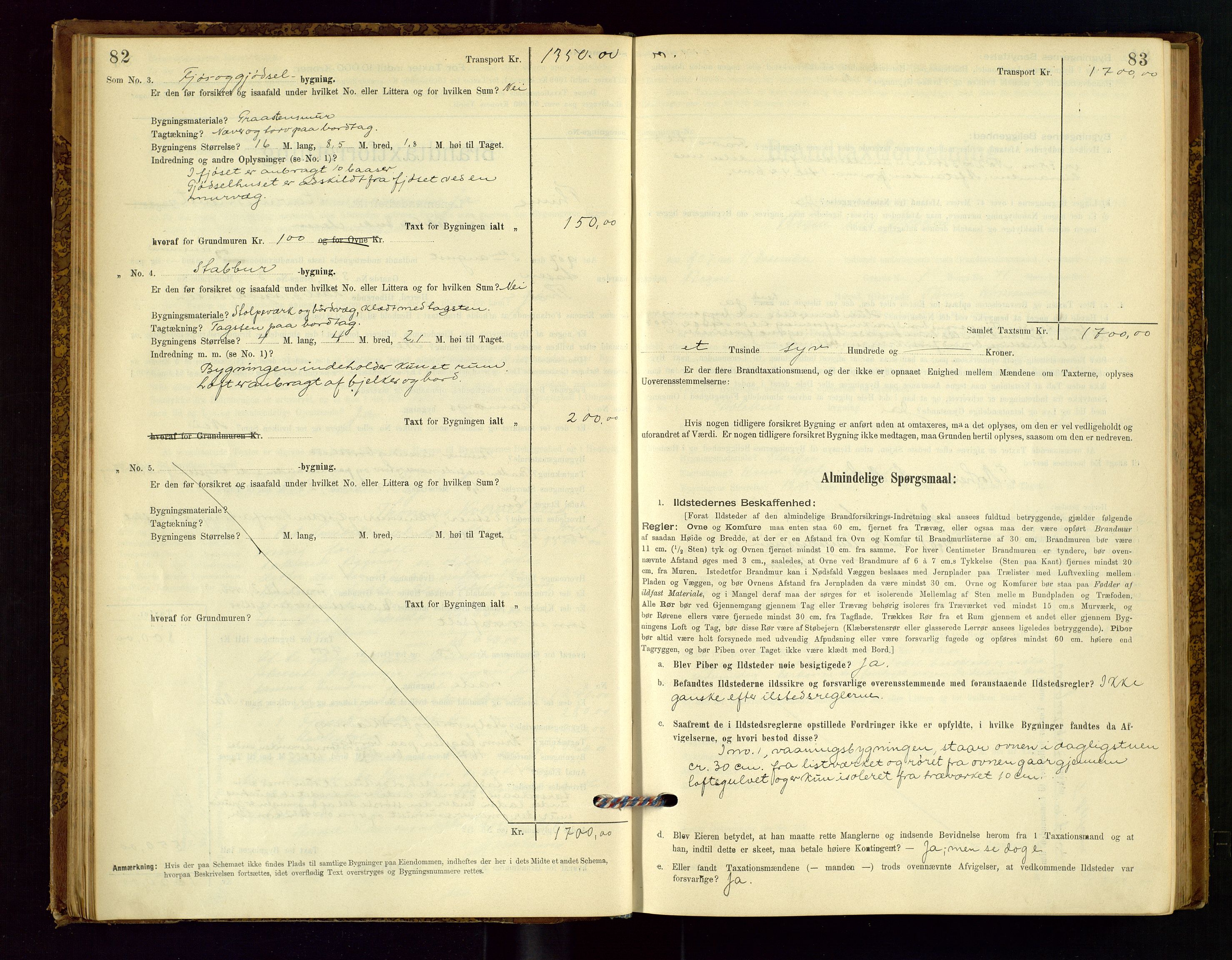 Time lensmannskontor, AV/SAST-A-100420/Gob/L0001: Branntakstprotokoll, 1896-1914, p. 82-83