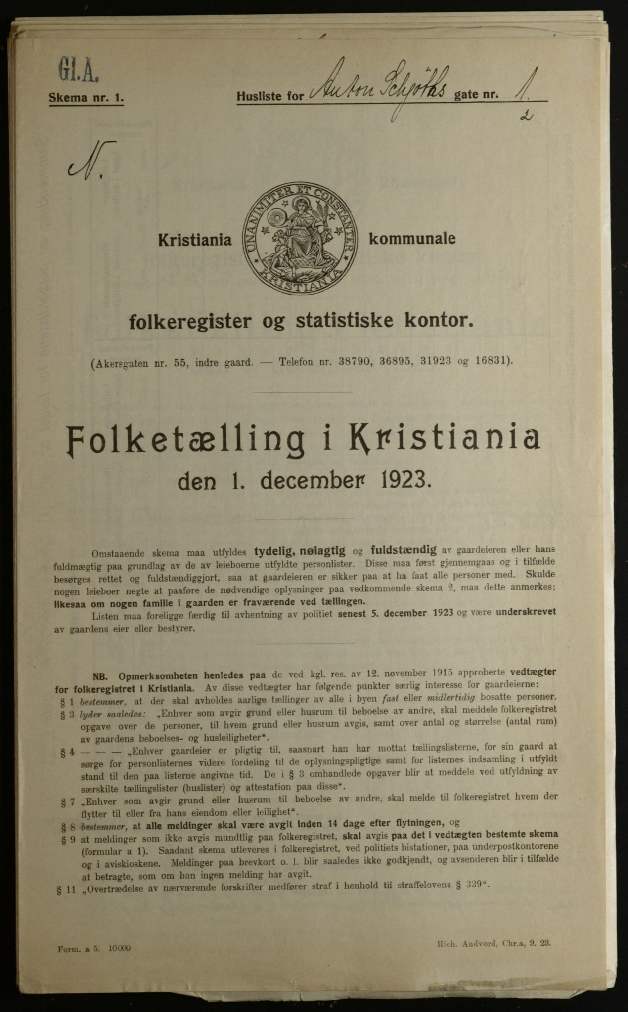 OBA, Municipal Census 1923 for Kristiania, 1923, p. 1570