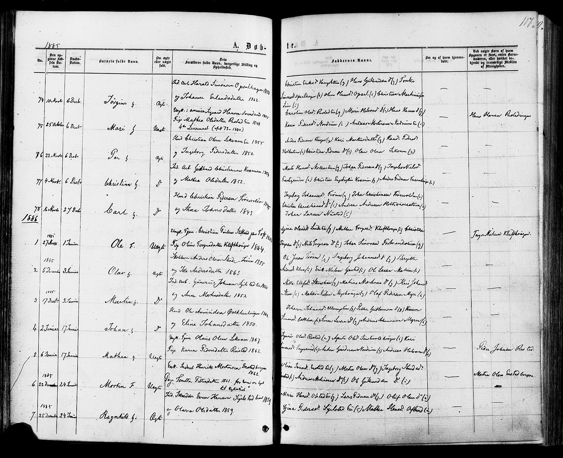 Østre Gausdal prestekontor, AV/SAH-PREST-092/H/Ha/Haa/L0001: Parish register (official) no. 1, 1874-1886, p. 117