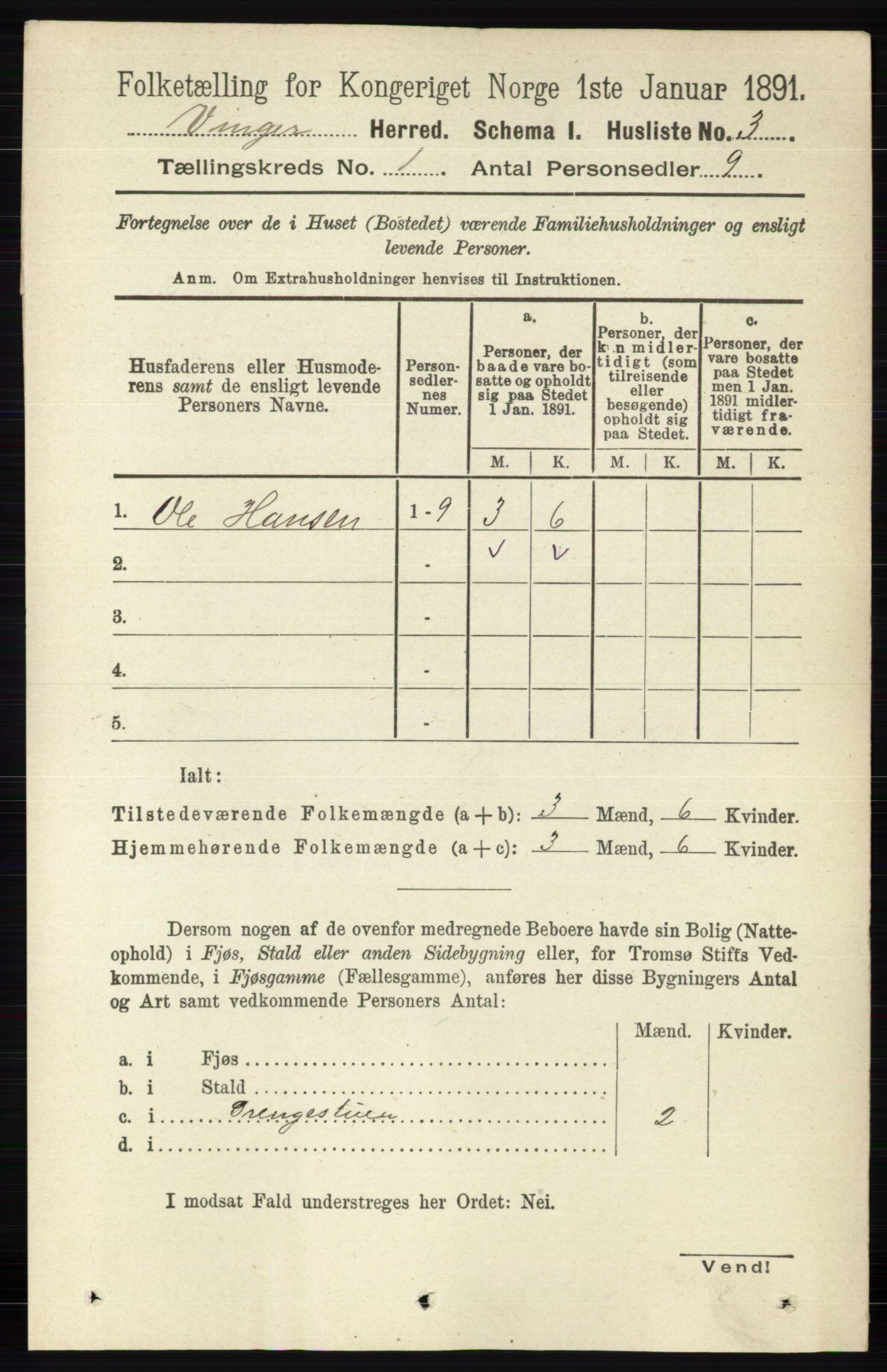 RA, 1891 census for 0421 Vinger, 1891, p. 34