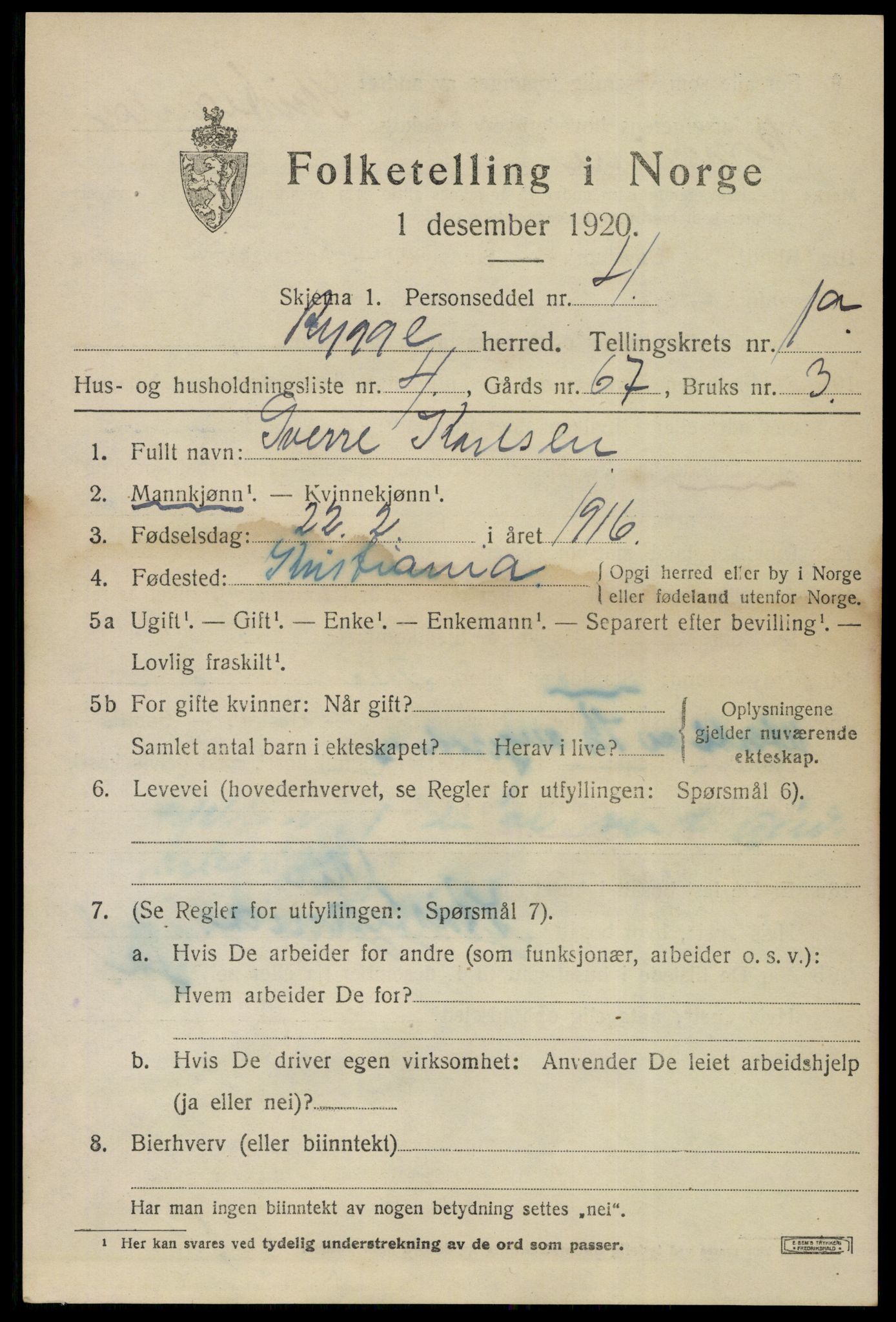 SAO, 1920 census for Rygge, 1920, p. 4155