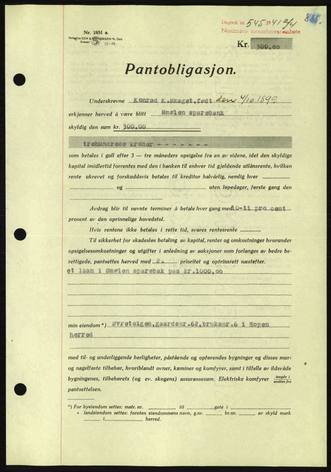 Nordmøre sorenskriveri, AV/SAT-A-4132/1/2/2Ca: Mortgage book no. B87, 1940-1941, Diary no: : 545/1941