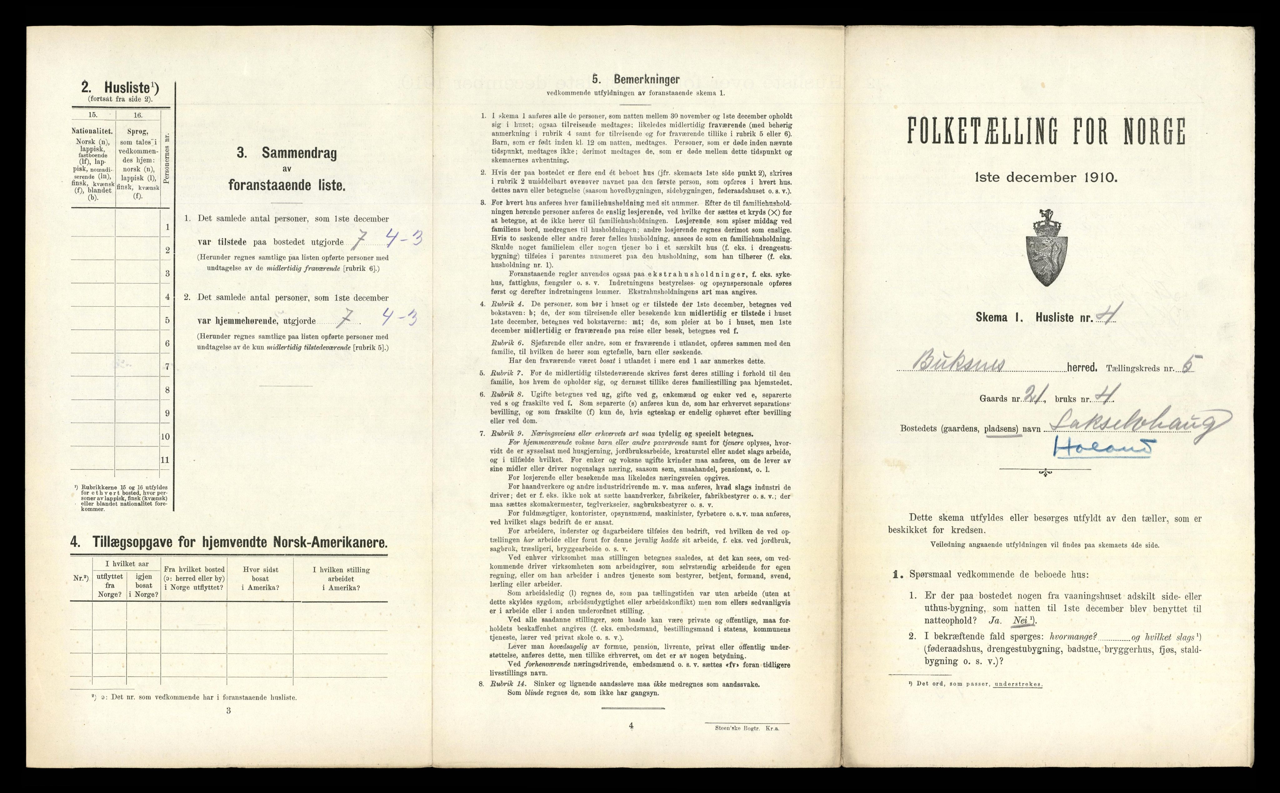 RA, 1910 census for Buksnes, 1910, p. 648