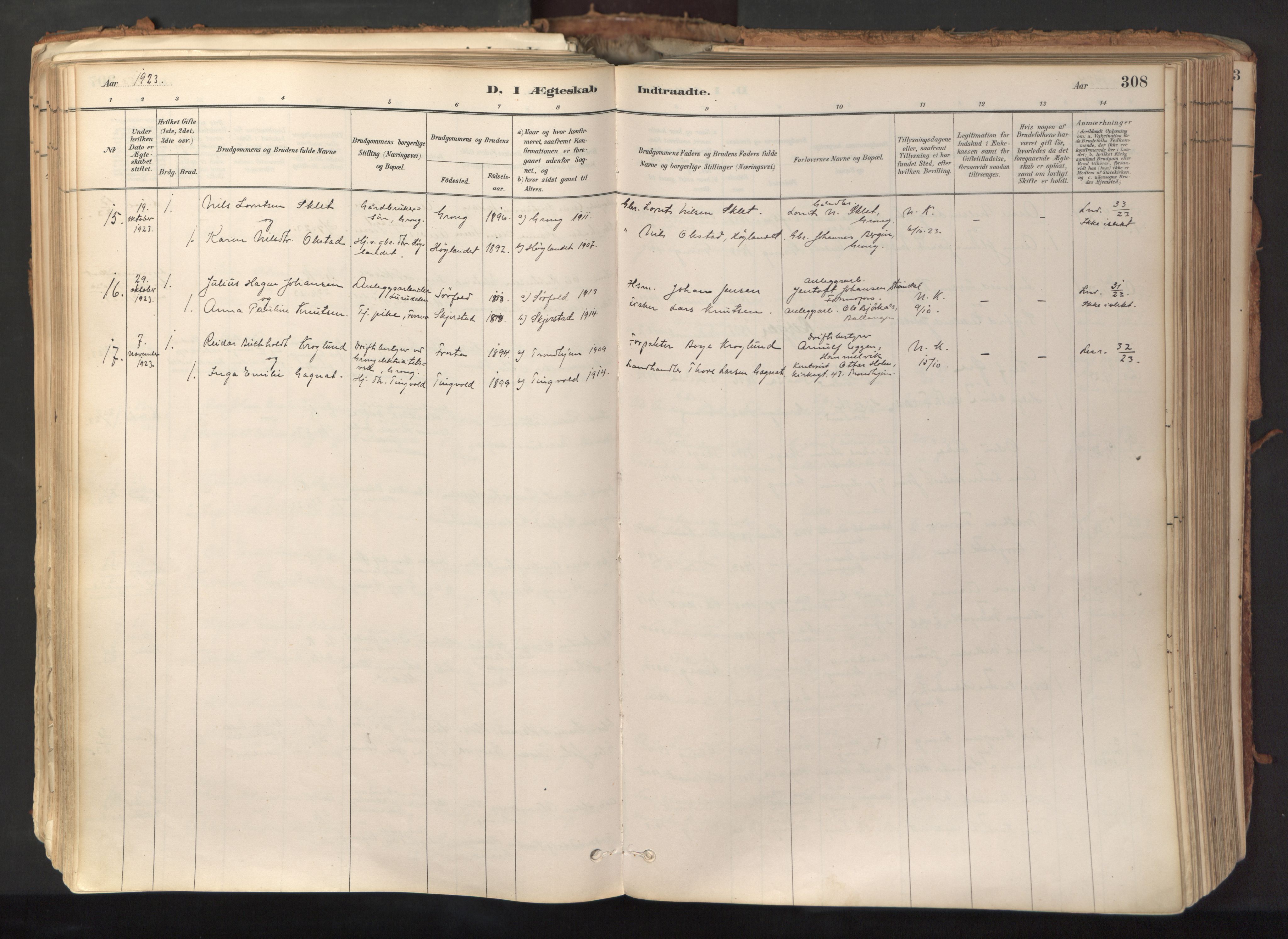 Ministerialprotokoller, klokkerbøker og fødselsregistre - Nord-Trøndelag, SAT/A-1458/758/L0519: Parish register (official) no. 758A04, 1880-1926, p. 308