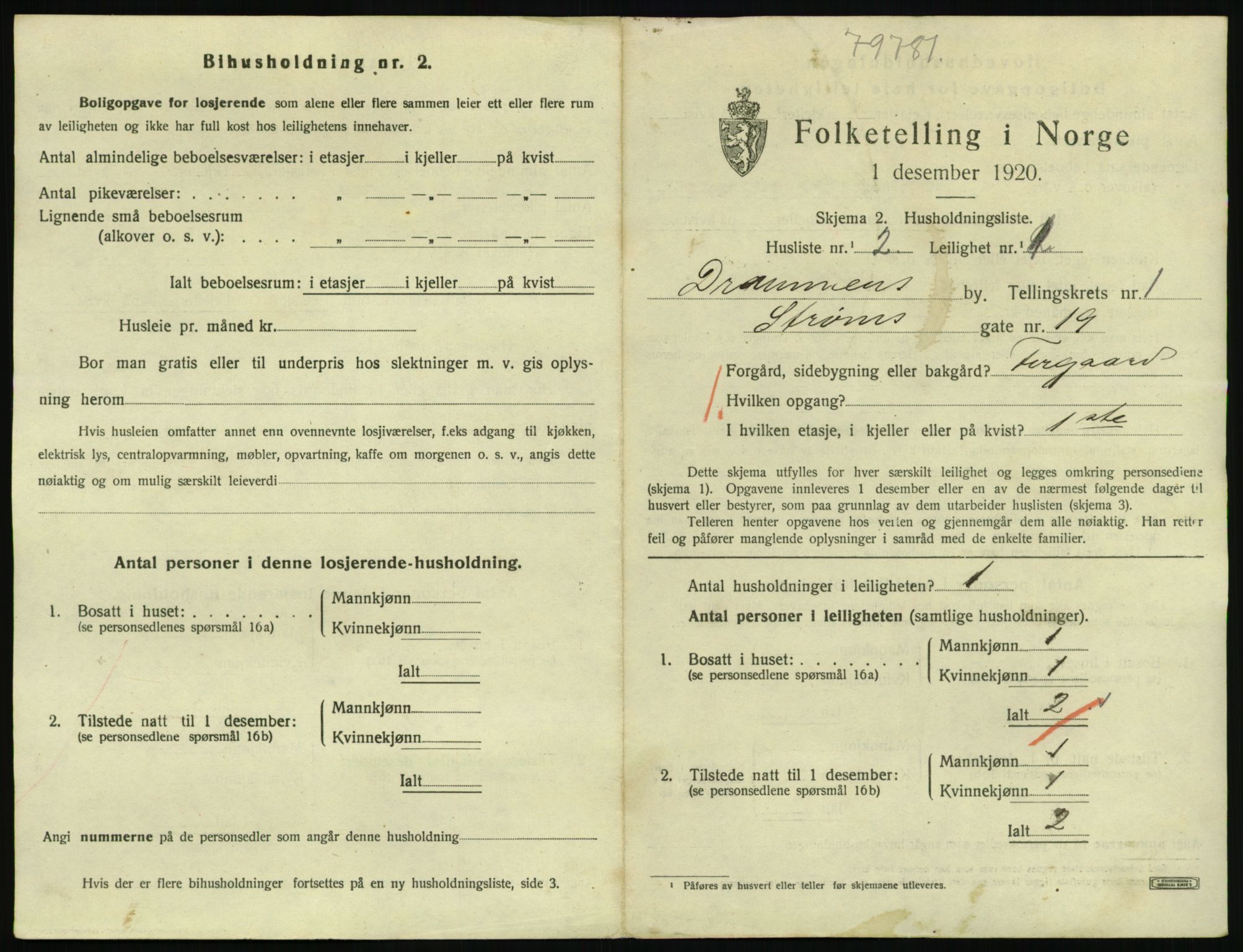 SAKO, 1920 census for Drammen, 1920, p. 5726