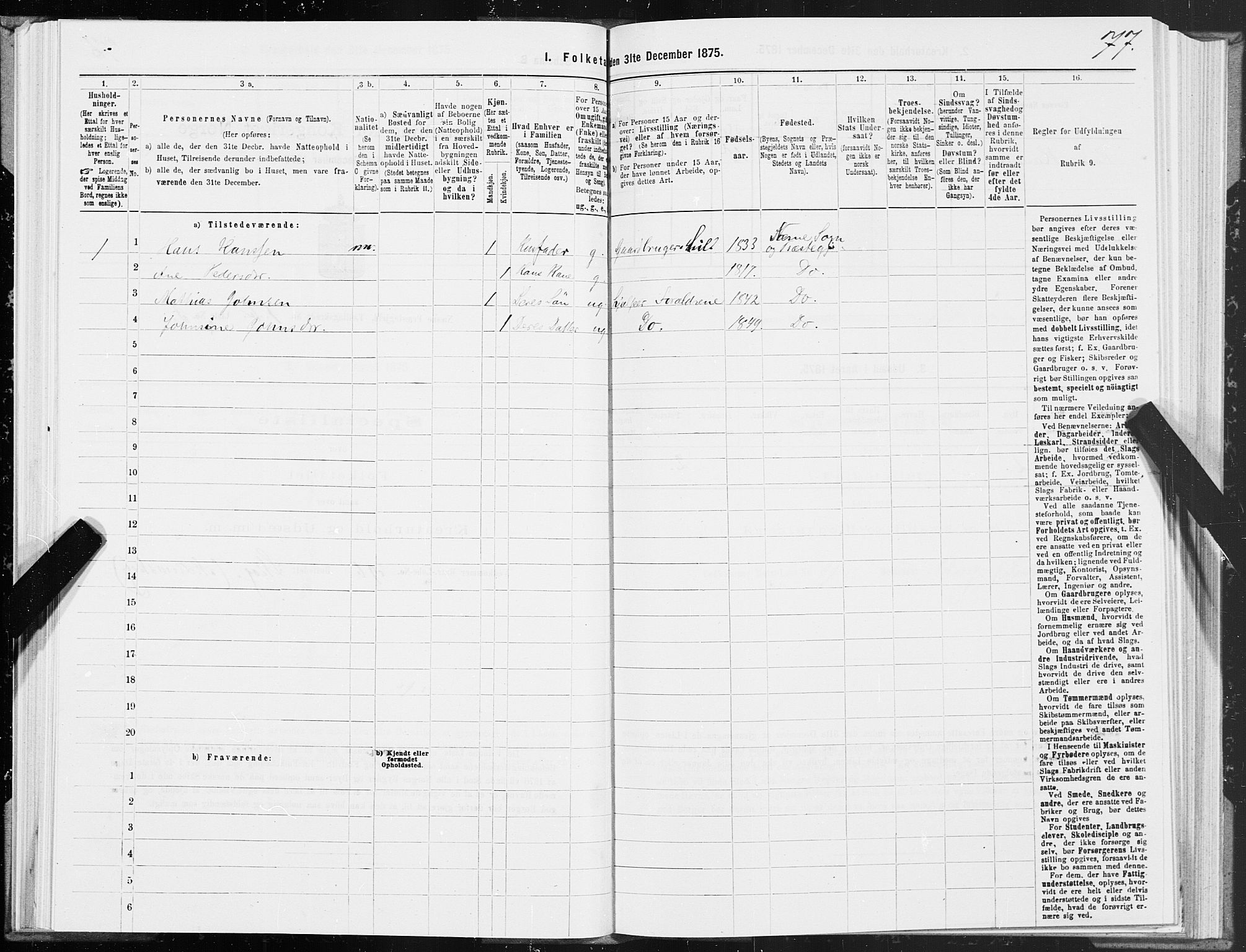 SAT, 1875 census for 1828P Nesna, 1875, p. 1077