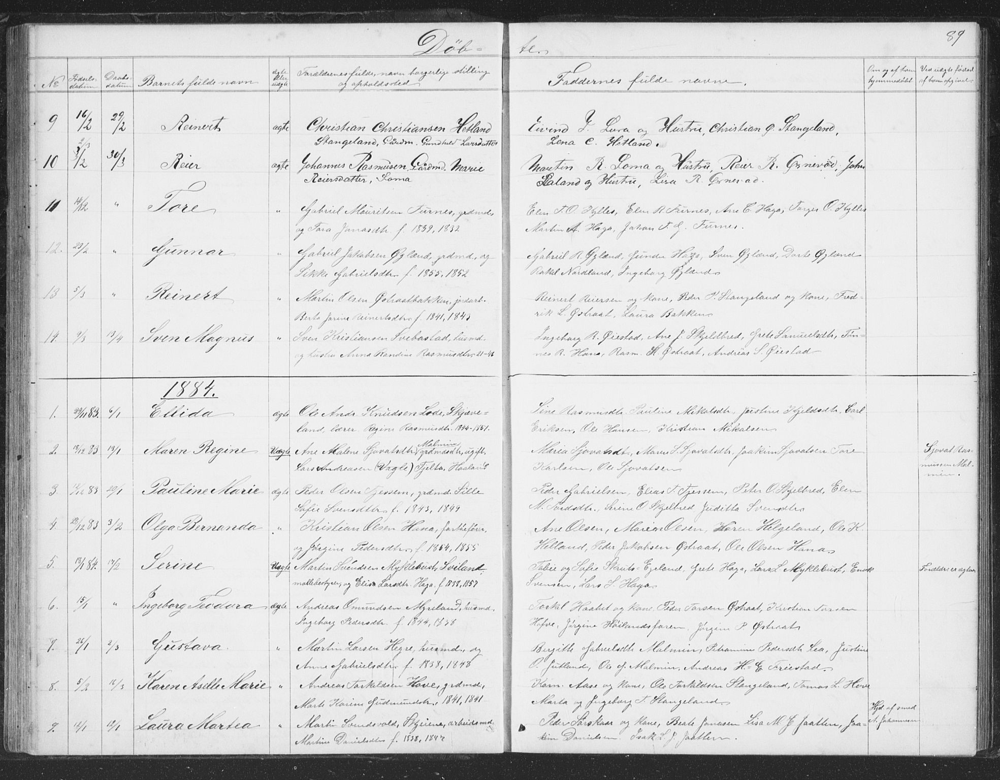 Høyland sokneprestkontor, SAST/A-101799/001/30BB/L0002: Parish register (copy) no. B 2, 1874-1886, p. 89