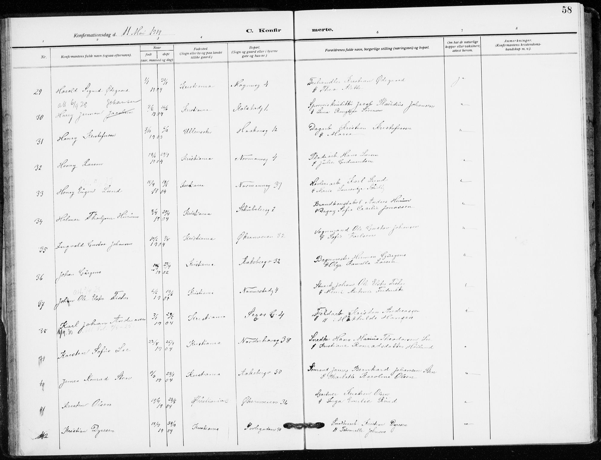 Kampen prestekontor Kirkebøker, SAO/A-10853/F/Fa/L0013: Parish register (official) no. I 13, 1917-1922, p. 58