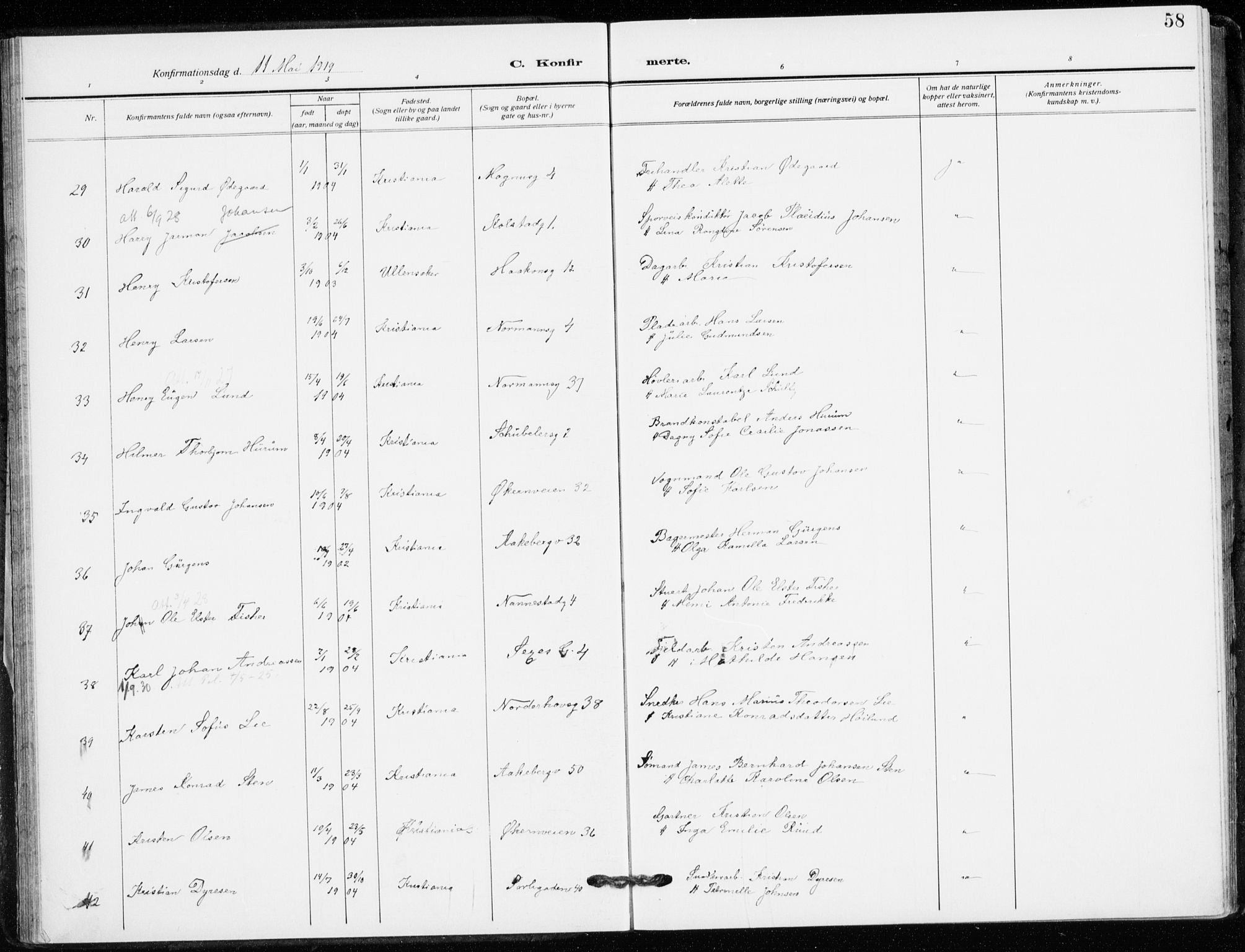 Kampen prestekontor Kirkebøker, AV/SAO-A-10853/F/Fa/L0013: Parish register (official) no. I 13, 1917-1922, p. 58