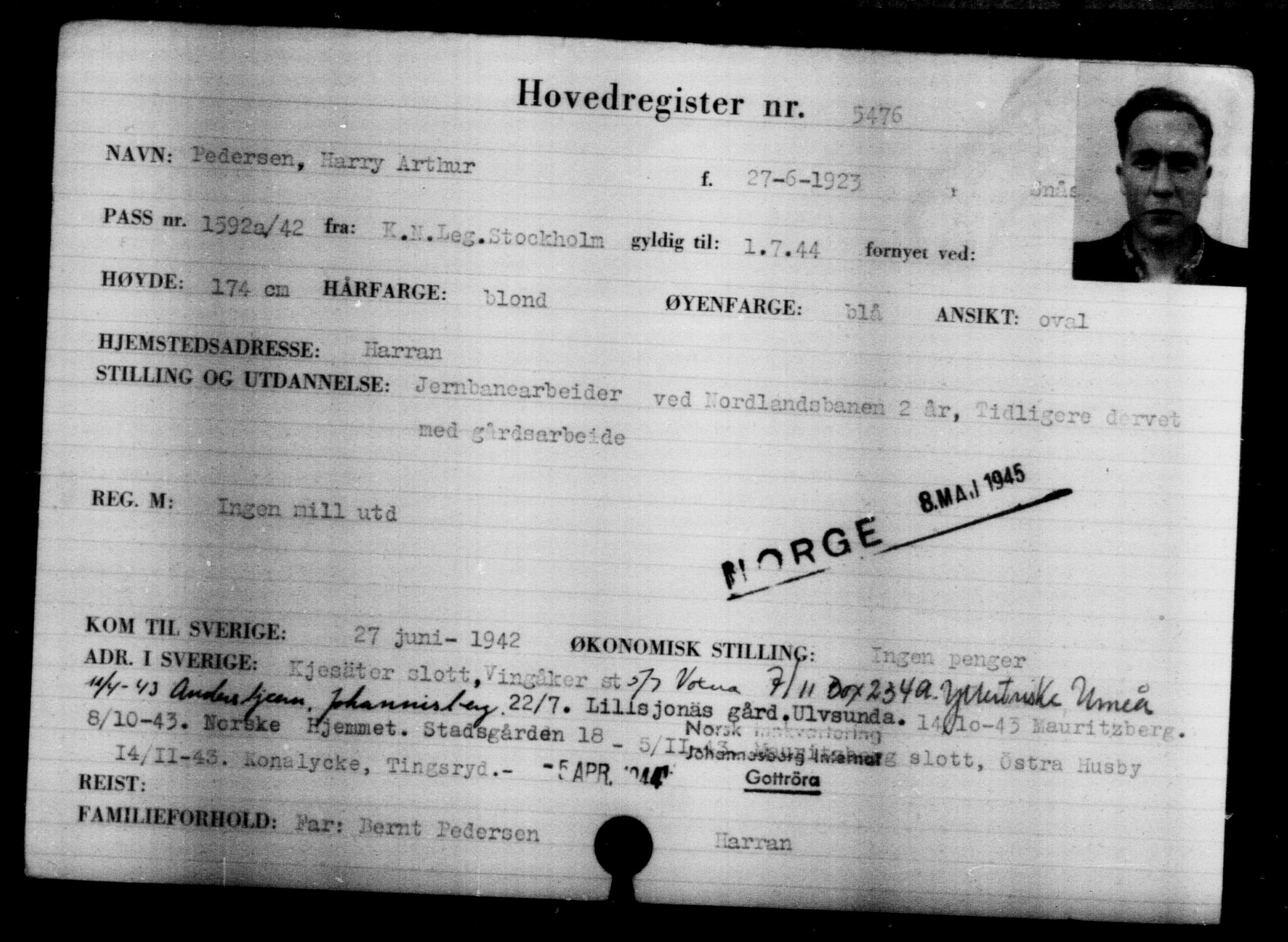 Den Kgl. Norske Legasjons Flyktningskontor, AV/RA-S-6753/V/Va/L0004: Kjesäterkartoteket.  Flyktningenr. 3496-6610, 1940-1945, p. 2286