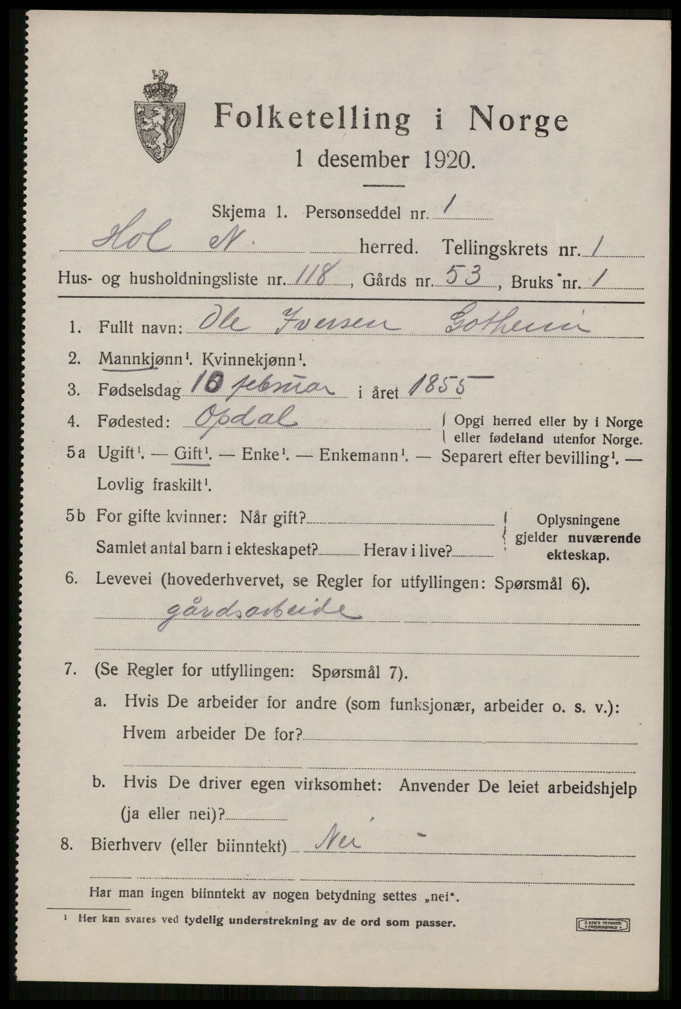 SAT, 1920 census for Hol, 1920, p. 1917