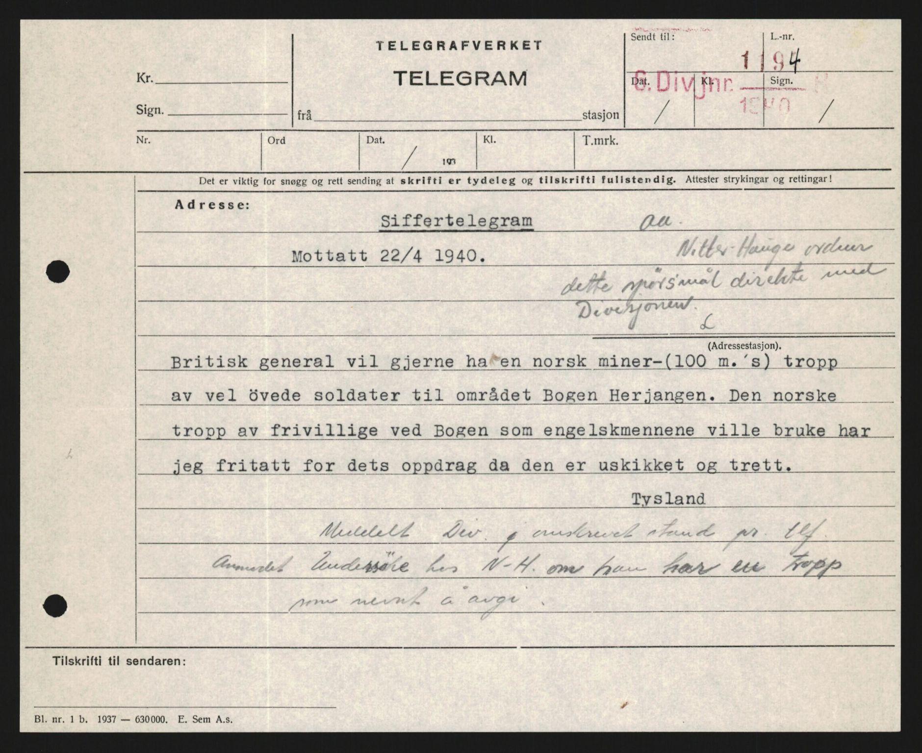 Forsvaret, Forsvarets krigshistoriske avdeling, RA/RAFA-2017/Y/Yb/L0122: II-C-11-600  -  6. Divisjon med avdelinger, 1940, p. 239