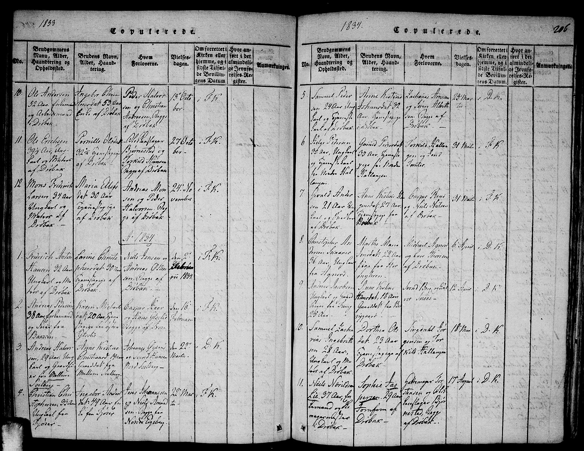 Drøbak prestekontor Kirkebøker, SAO/A-10142a/F/Fa/L0001: Parish register (official) no. I 1, 1816-1842, p. 206