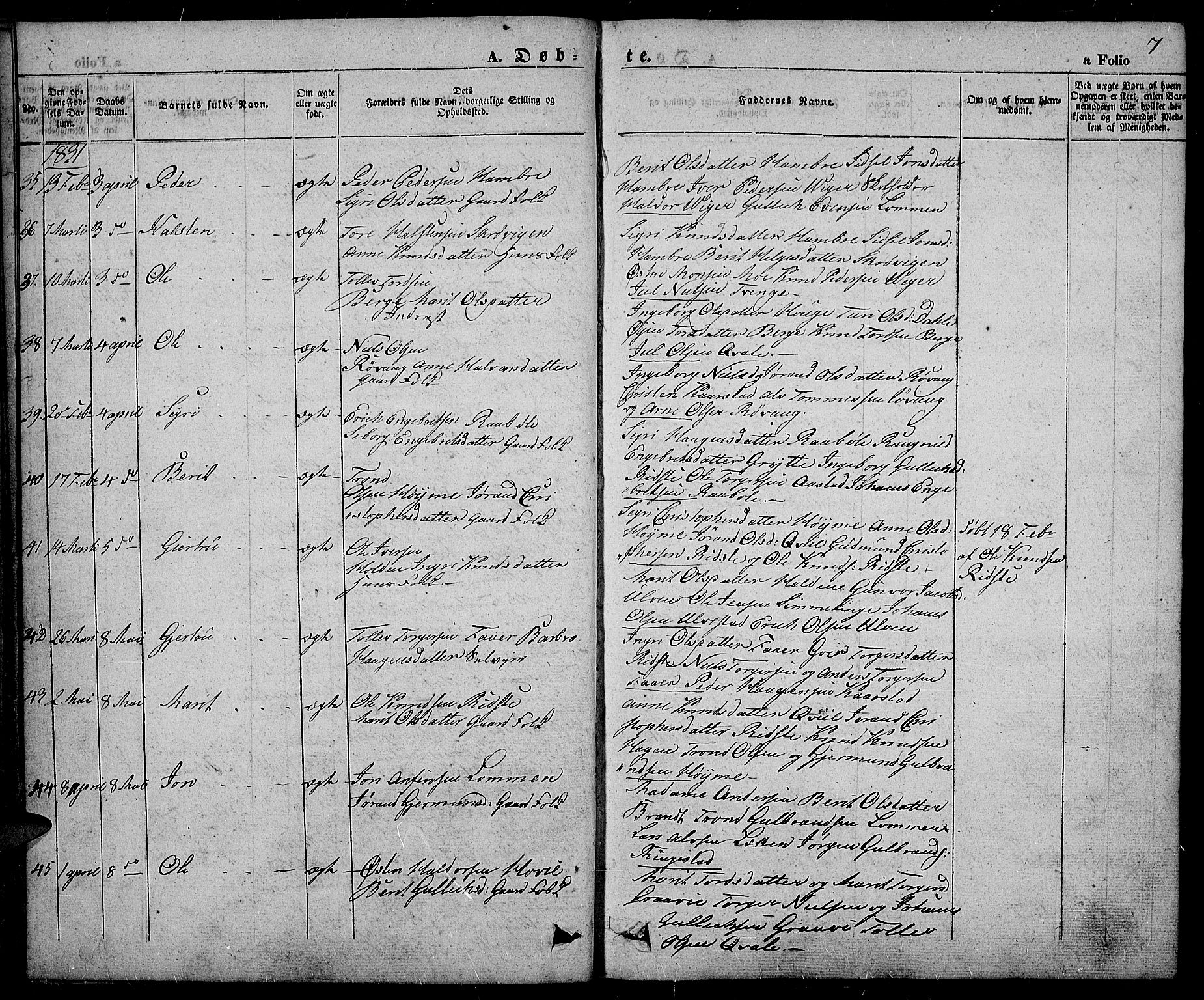 Slidre prestekontor, SAH/PREST-134/H/Ha/Haa/L0003: Parish register (official) no. 3, 1831-1843, p. 7