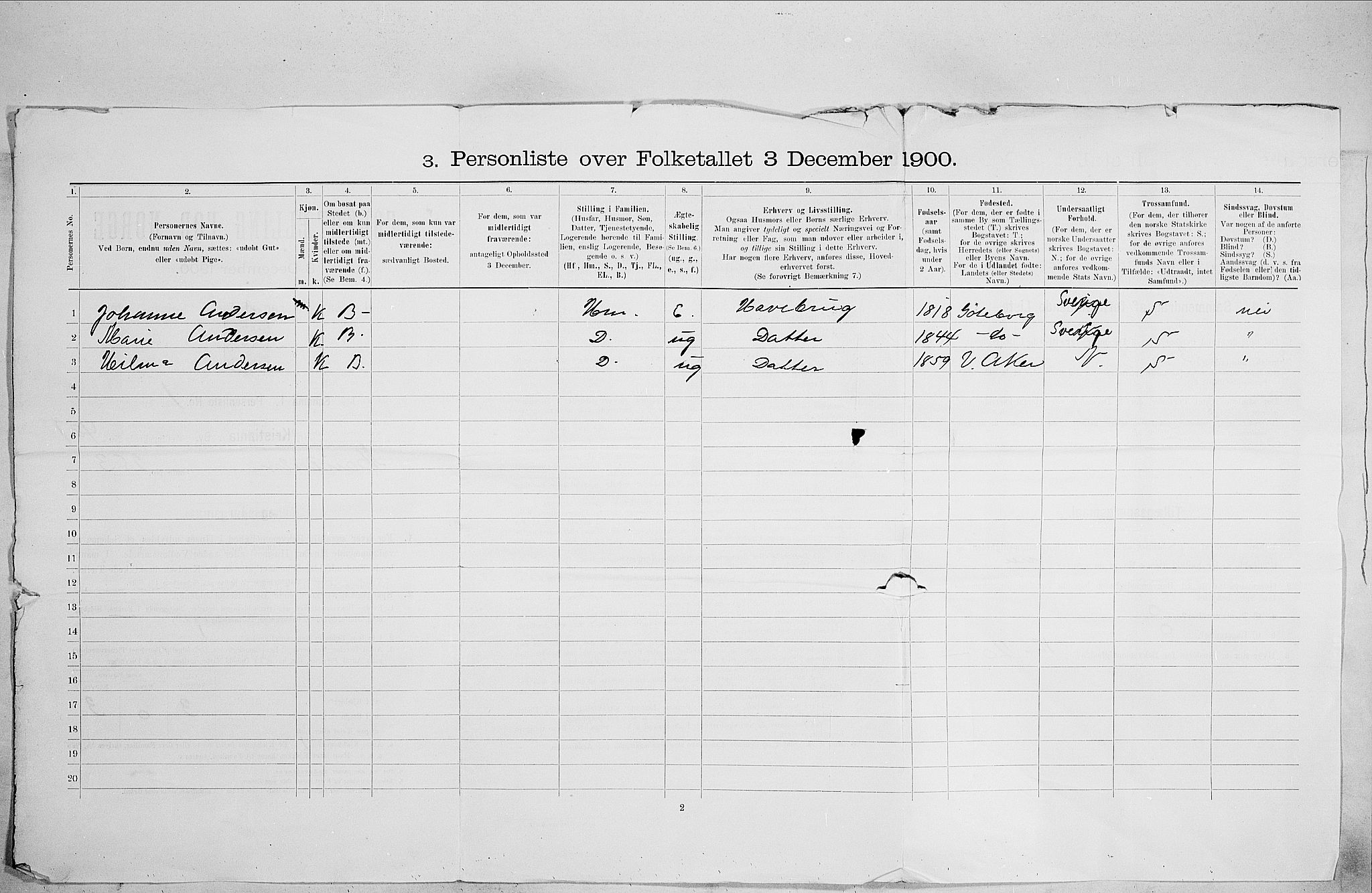 SAO, 1900 census for Kristiania, 1900, p. 57147