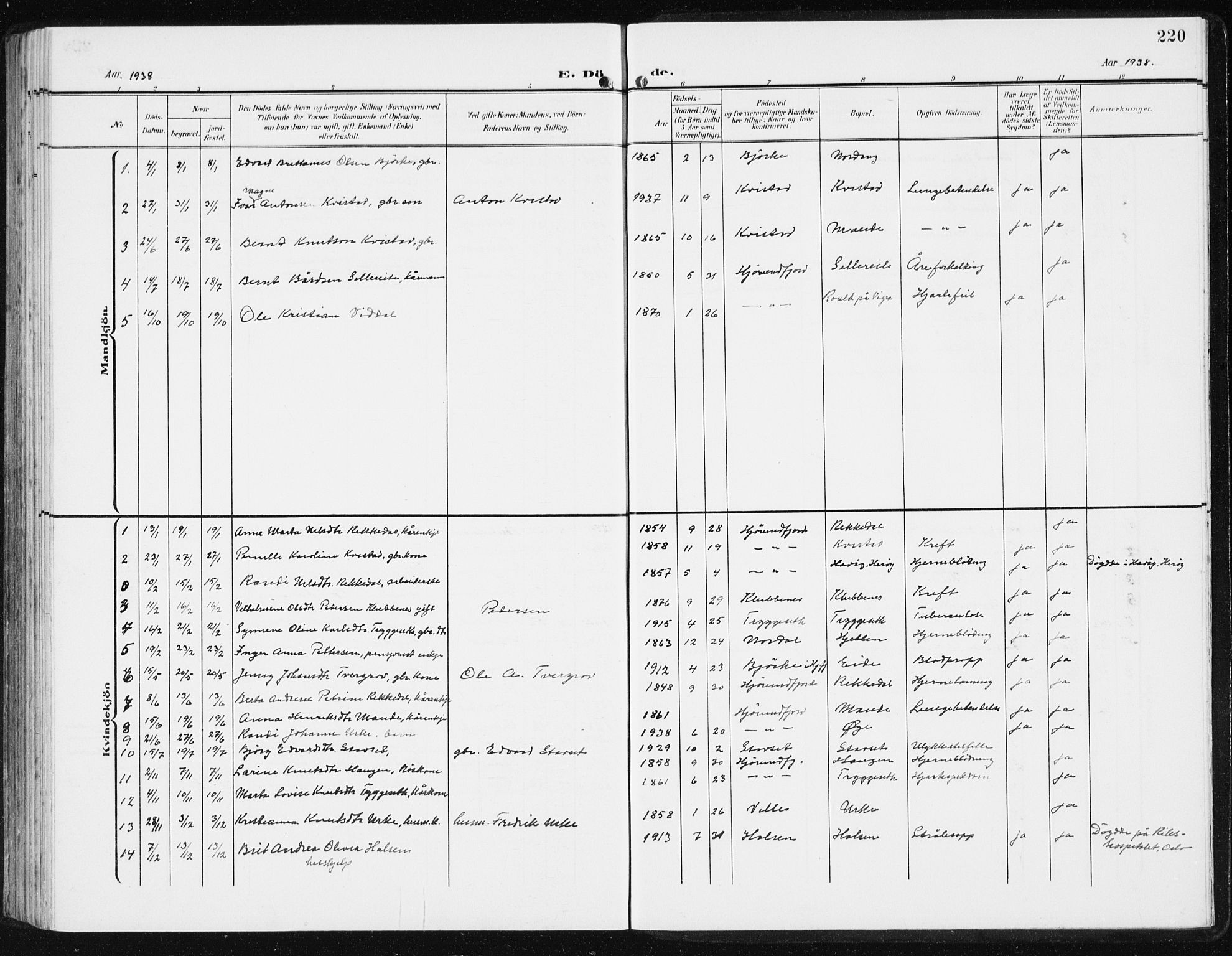 Ministerialprotokoller, klokkerbøker og fødselsregistre - Møre og Romsdal, SAT/A-1454/515/L0216: Parish register (copy) no. 515C03, 1906-1941, p. 220