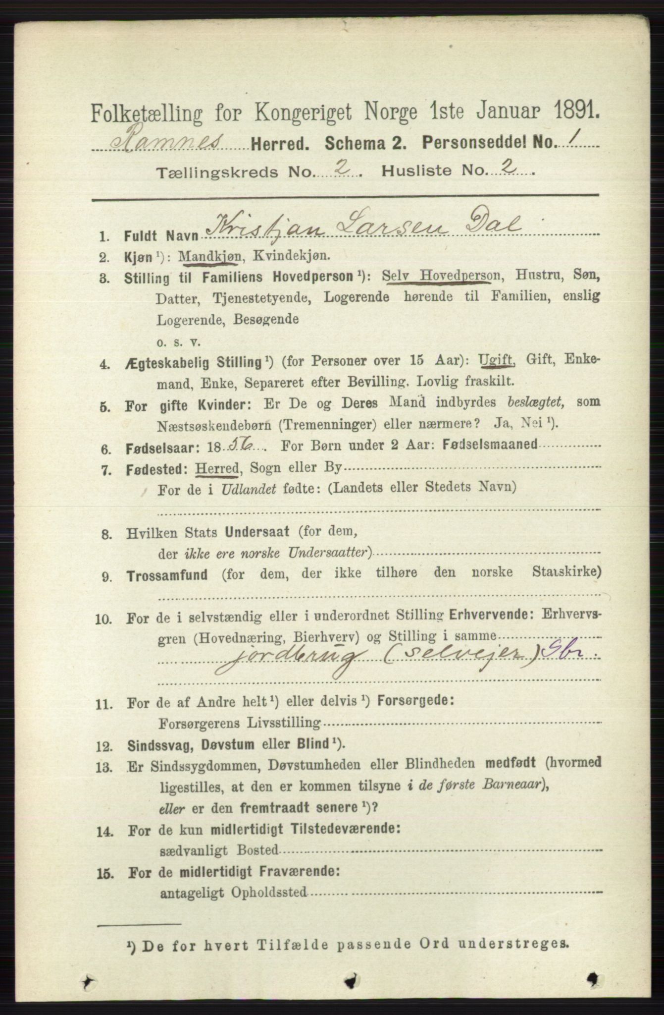 RA, 1891 census for 0718 Ramnes, 1891, p. 575