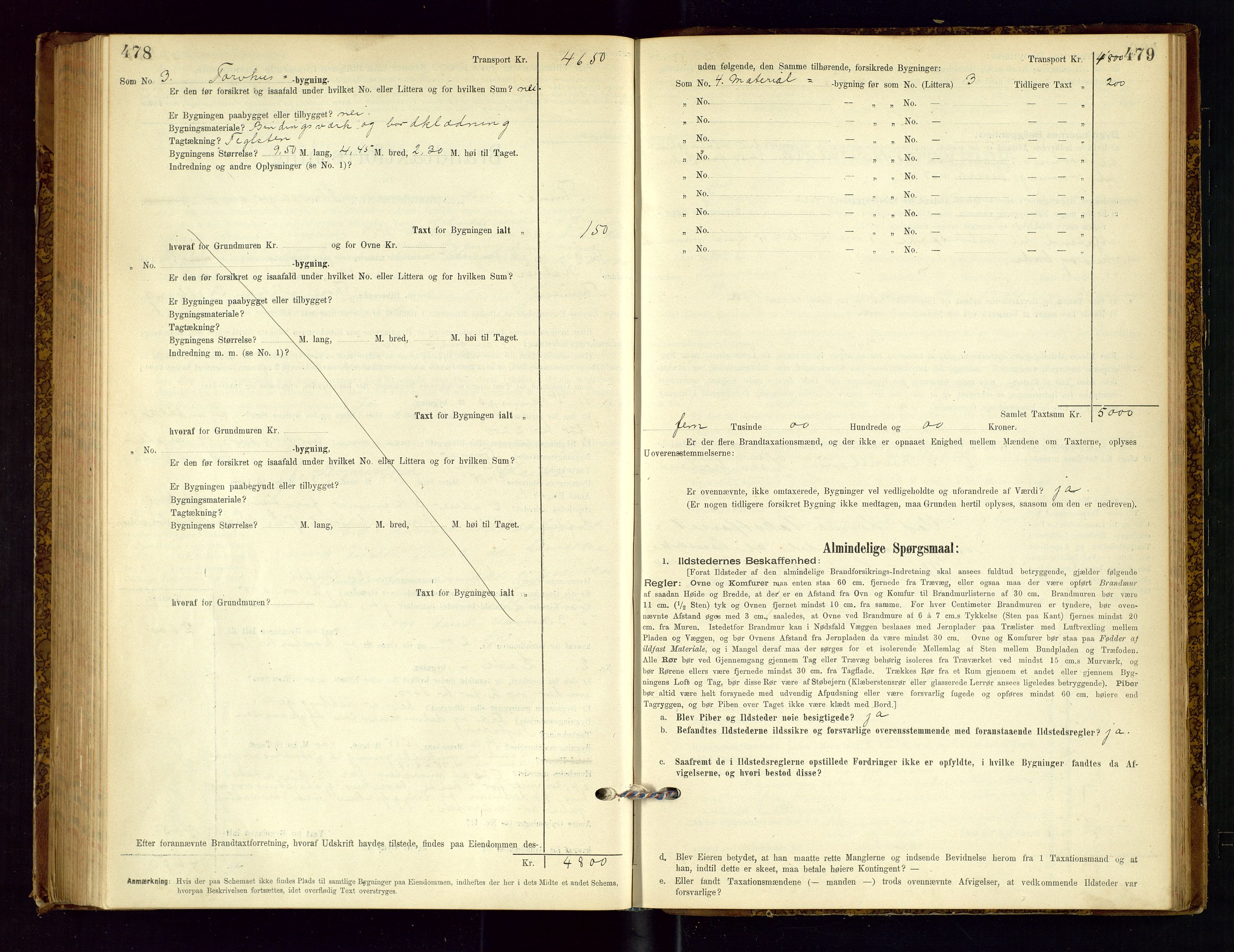 Time lensmannskontor, AV/SAST-A-100420/Gob/L0001: Branntakstprotokoll, 1896-1914, p. 478-479