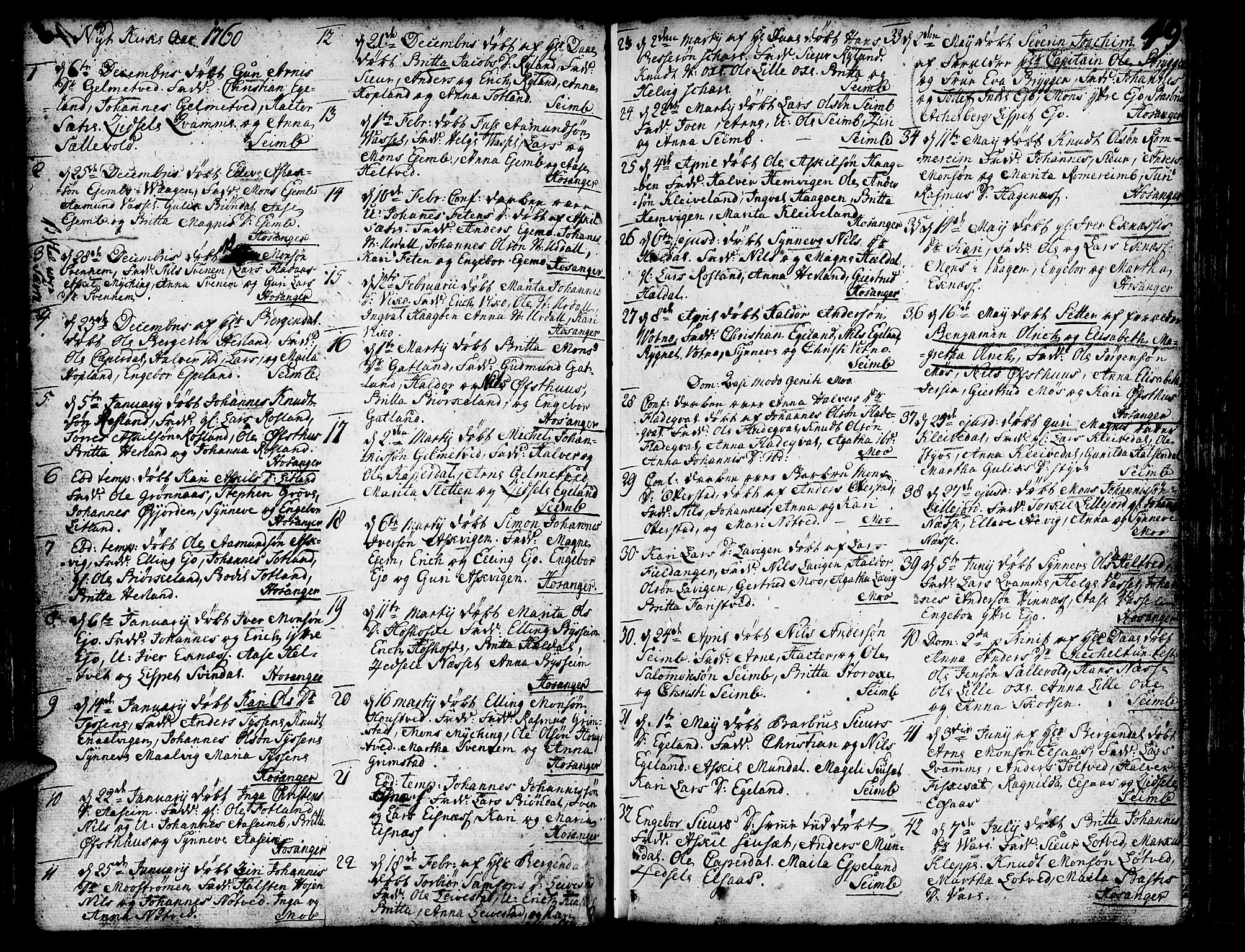 Hosanger sokneprestembete, AV/SAB-A-75801/H/Haa: Parish register (official) no. A 1 /1, 1750-1766, p. 49